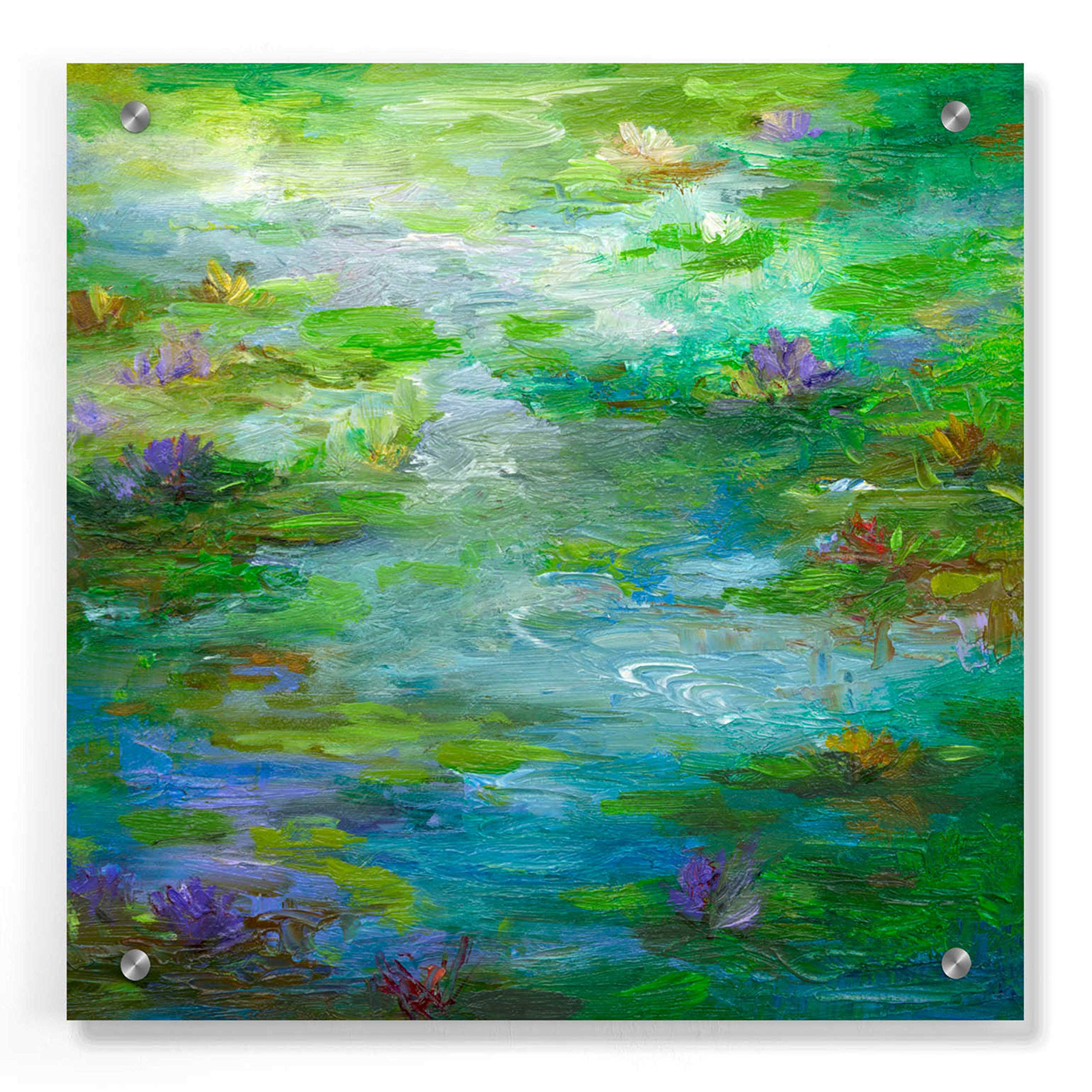 Water Lily Pond #1 by Sheila Finch - 36x36 Inch Acrylic Glass Wall Art Painting, Modern Home Decor for Living Room, Bedroom & Office | Vibrant Floral Canvas Artwork