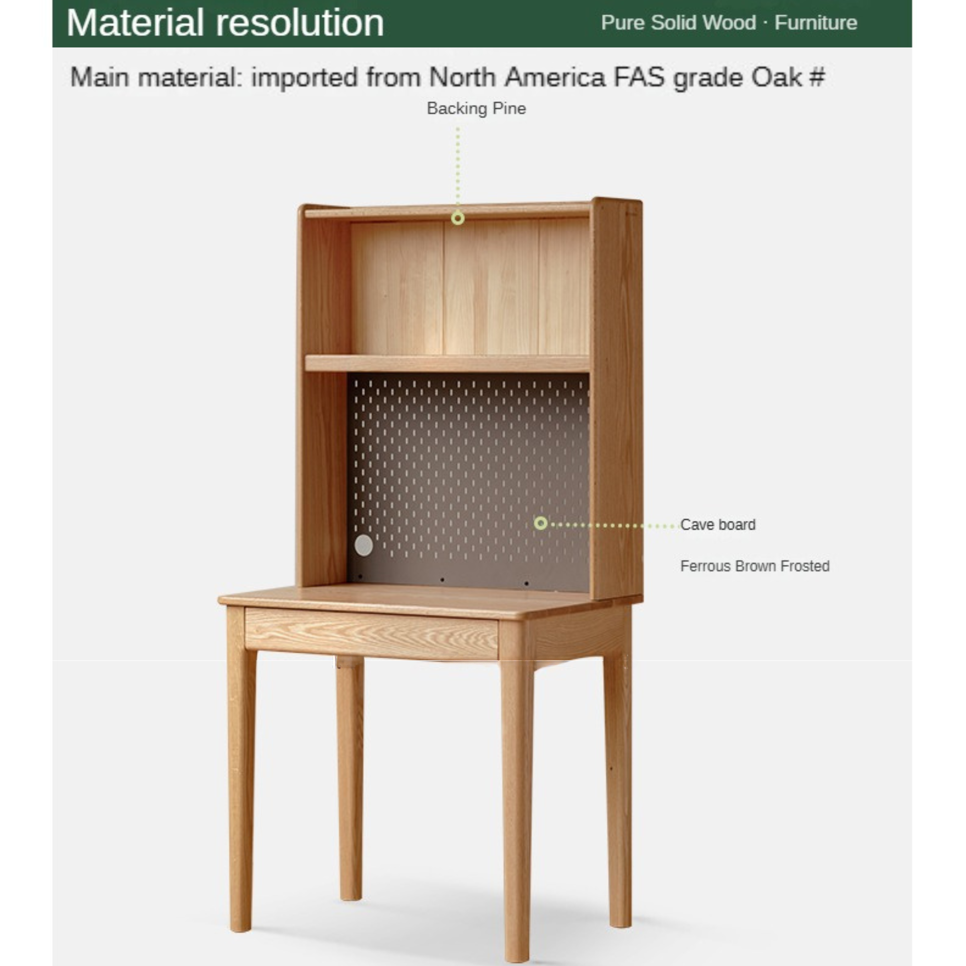 Modern Oak Solid Wood Desk with Bookshelf - Stylish Home Office Furniture for Workspace & Study Room Organization