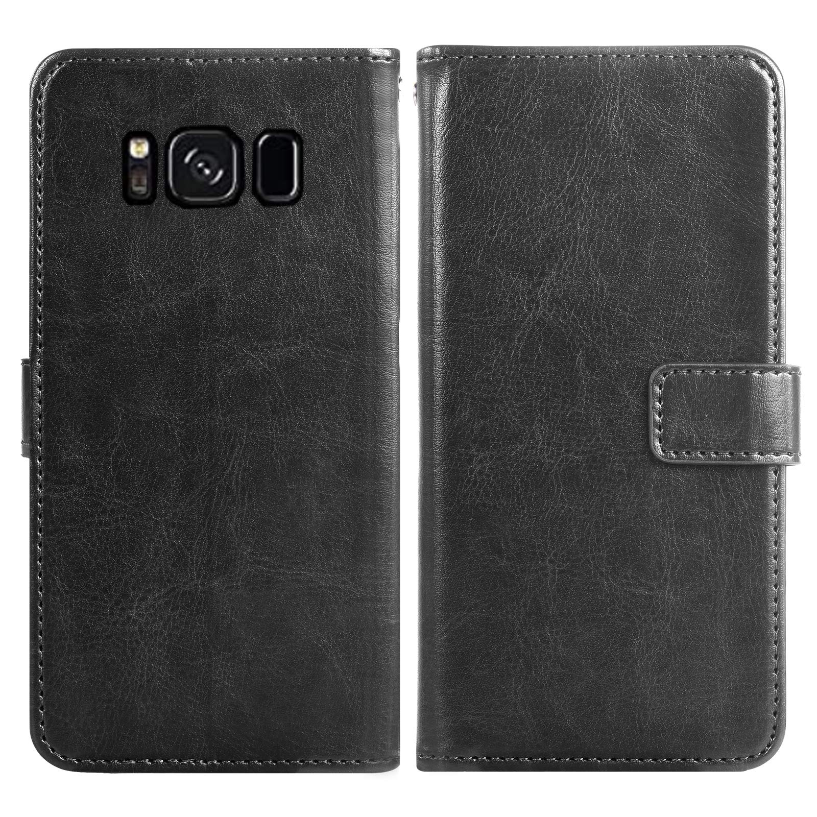 Premium Samsung Galaxy S8 Plus Wallet Case with Card Holder & Tempered Glass Screen Protector | Slim Protective Cover with Stand for SM-G955U/G955F (Black) - Perfect for Business Travel, Commuting & Everyday Use
