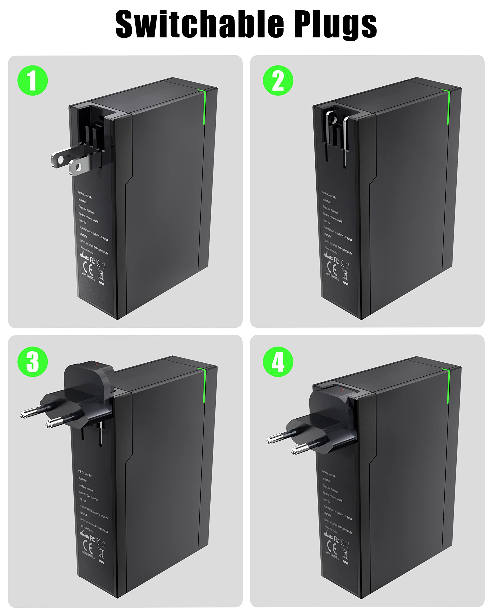 200W GaN USB C Wall Charger - Fast Charging Block for iPhone 14/13 Pro Max, iPad, MacBook, Samsung Galaxy S23/S22/Note20, Pixel - UK/EU/AU Plug | Perfect for Gaming Laptops & Desktop Super Fast Charging at Home, Office or Travel
