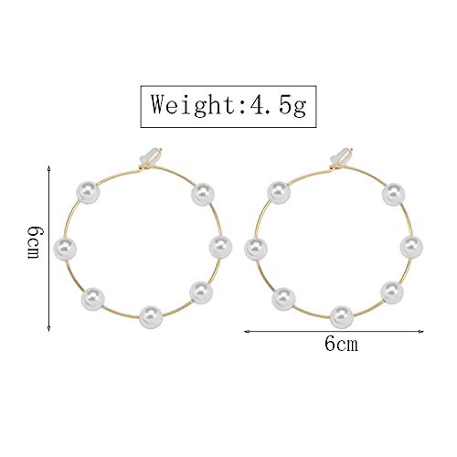 Large Hoops Circle Pearls Earrings 60mm 90mm - Super Huge Gold & Silver Thin Dangle Earrings for Women - Elegant Wedding Jewelry for Brides, Parties & Special Occasions