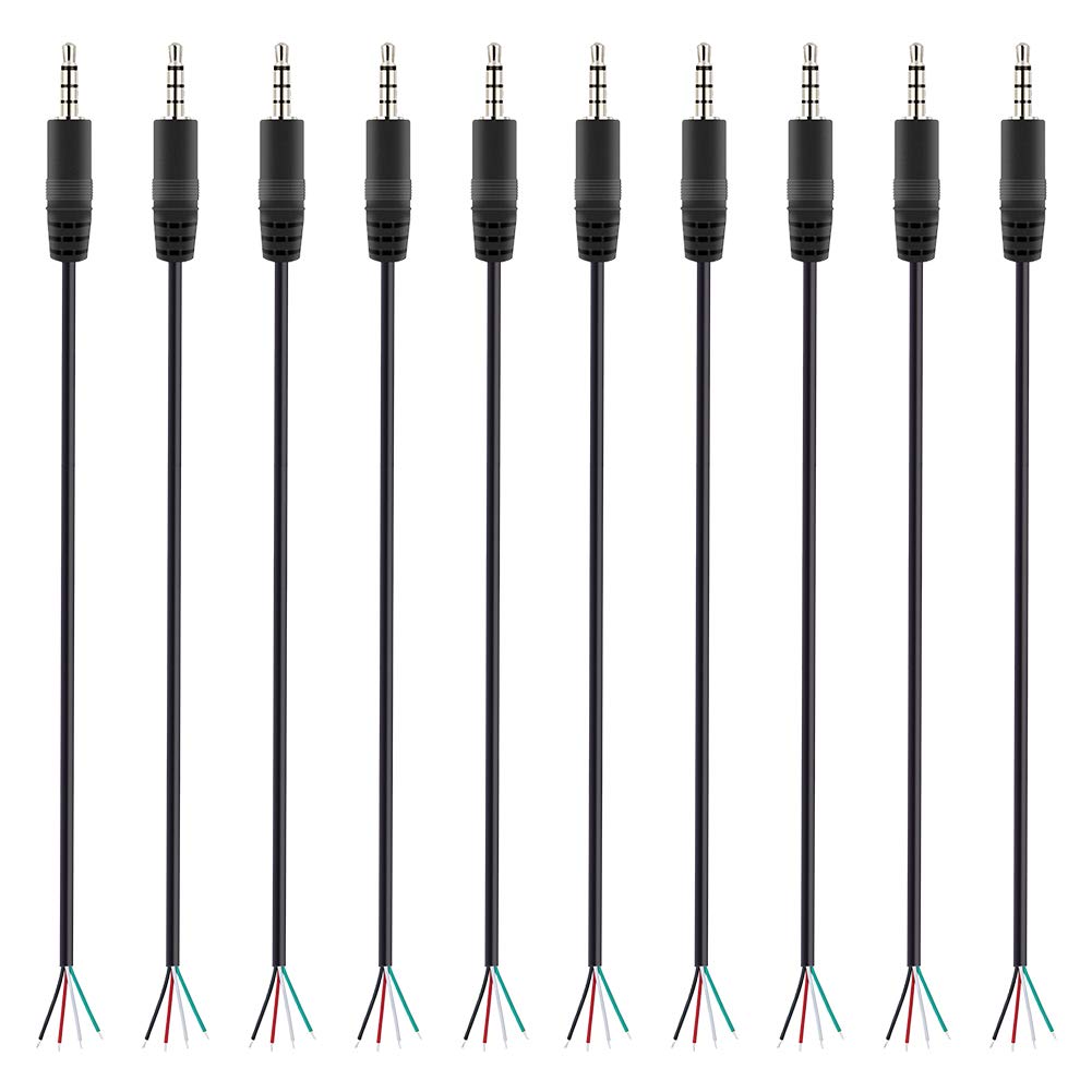 Fancasee 10 Pack 3.5mm TRRS Stereo Male Plug to Bare Wire Audio Adapter Cable - 1/8