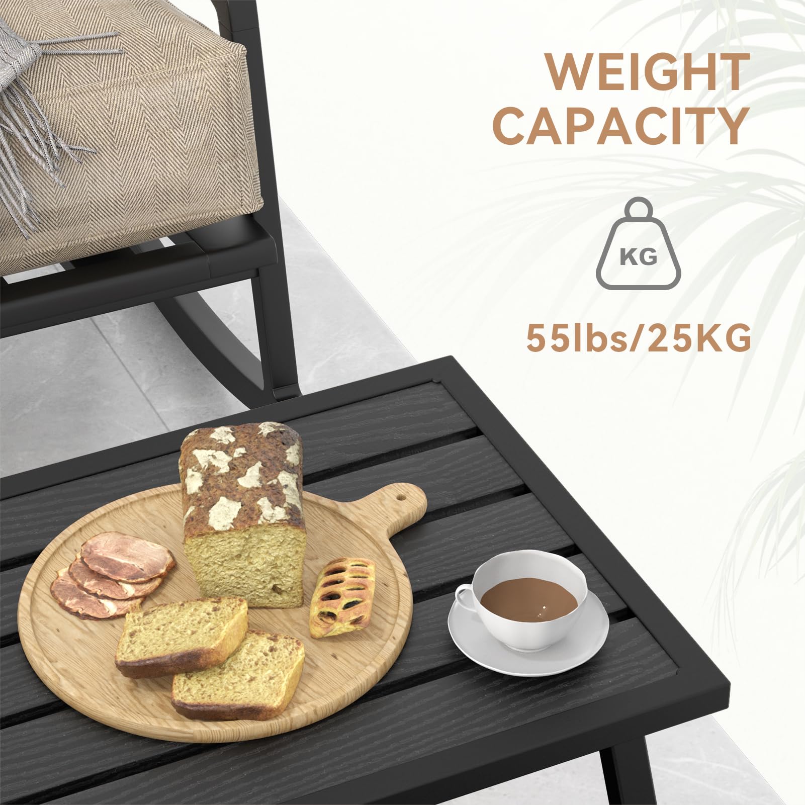 Black Rectangle Small Metal Outdoor Coffee Side Table - Patio Garden Balcony Furniture for Relaxing & Entertaining