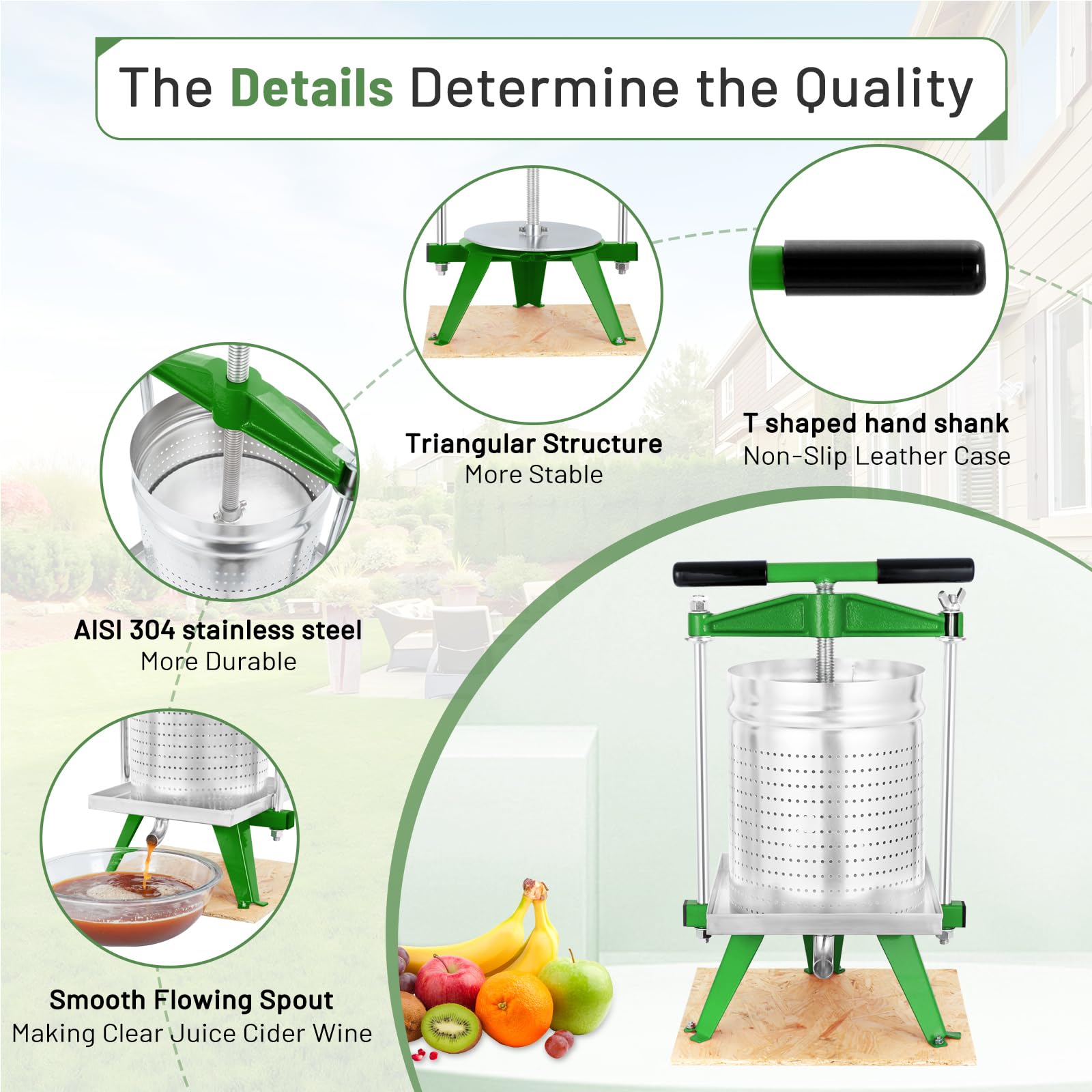 4 Gallon (15L) Mosakar Cross Beam Fruit and Wine Press - AISI 304 Stainless Steel Juice Extractor for Apples, Grapes & Cider Making - Perfect for Home Brewing, Winemaking & Fresh Juice Extraction