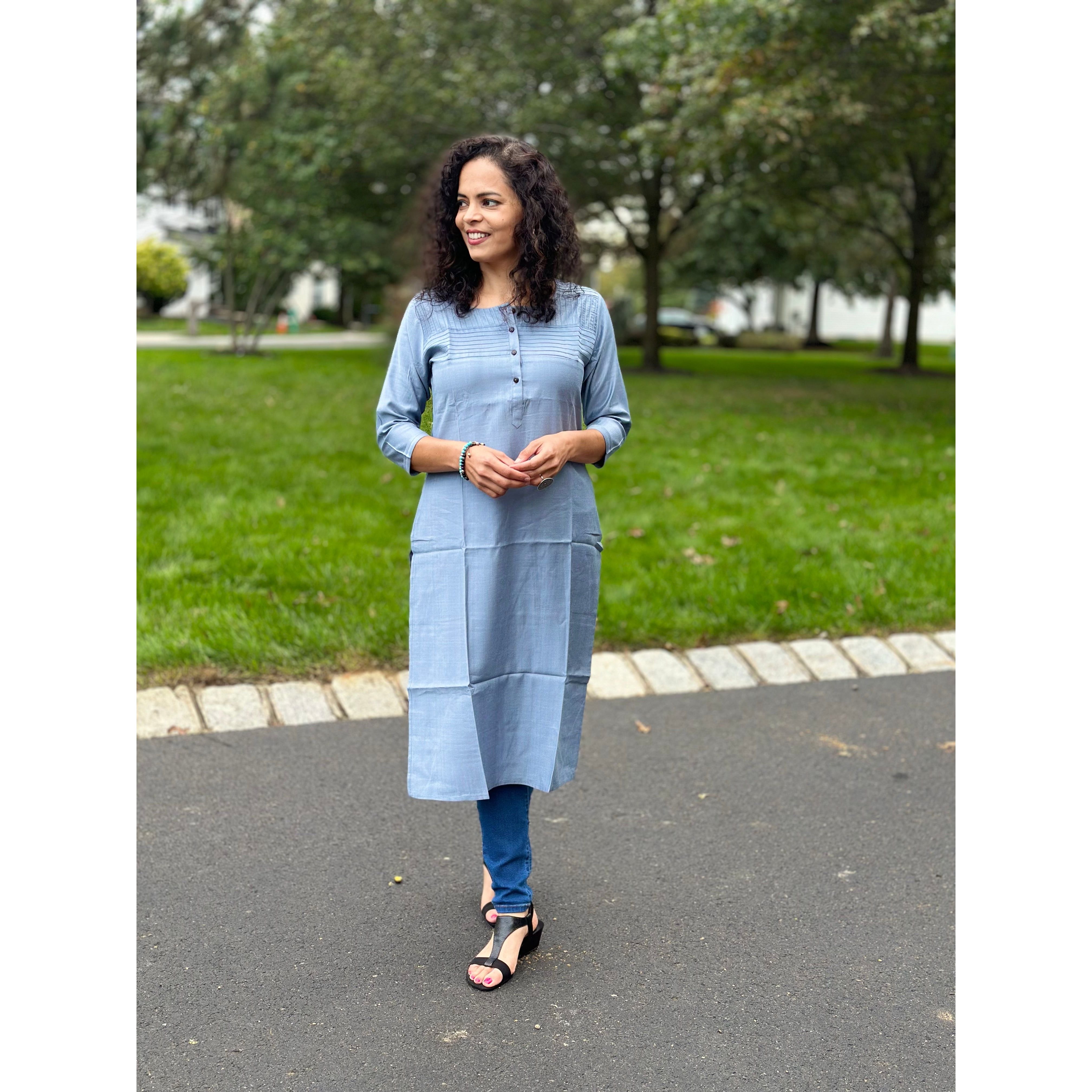 Stylish Grey Kurta for Women - Comfortable Cotton Ethnic Tunic Top for Casual Wear, Festivals & Parties