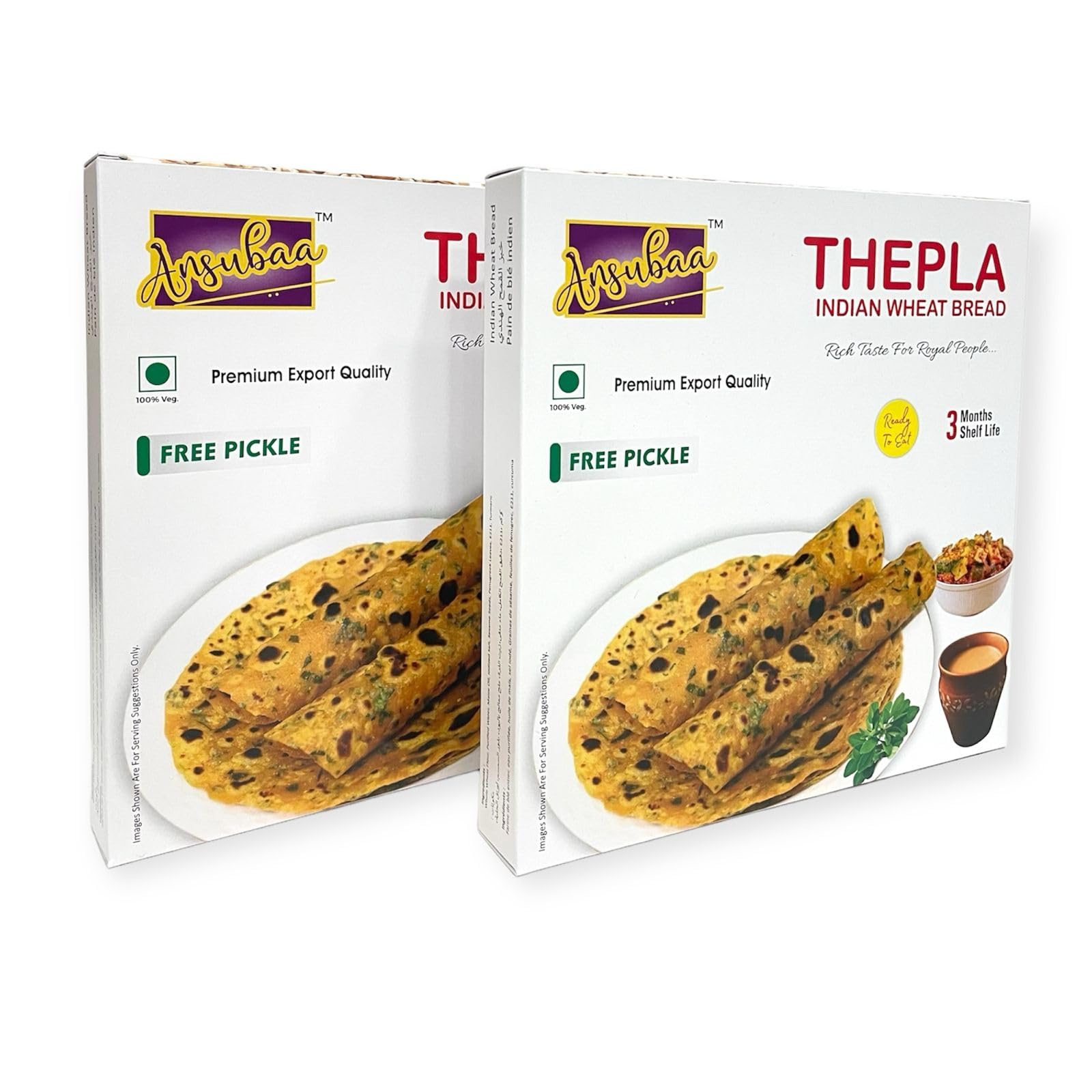 Ansubaa Methi Masala Thepla - Authentic Gujarati Snack | 10 Vacuum-Packed Ready-to-Eat Wheat Bread Pieces | 3-Month Shelf Life | Includes Free Pickle | Pure Vegetarian Indian Food | Perfect for Breakfast, Lunch Box & Travel Snacks