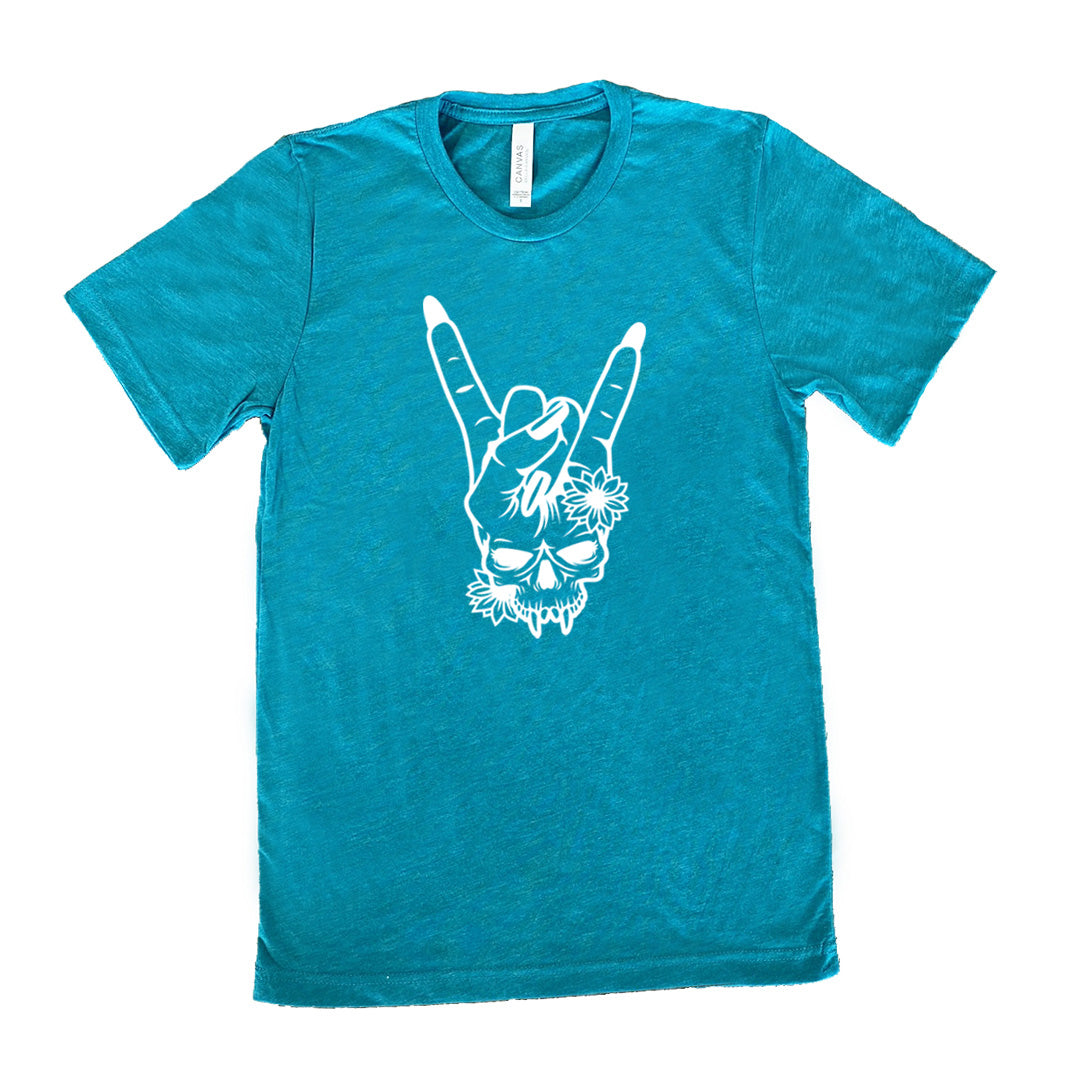 Skull Rocker Hand Print T-Shirt - Unisex Graphic Tee for Men & Women | Perfect for Concerts, Parties & Casual Wear