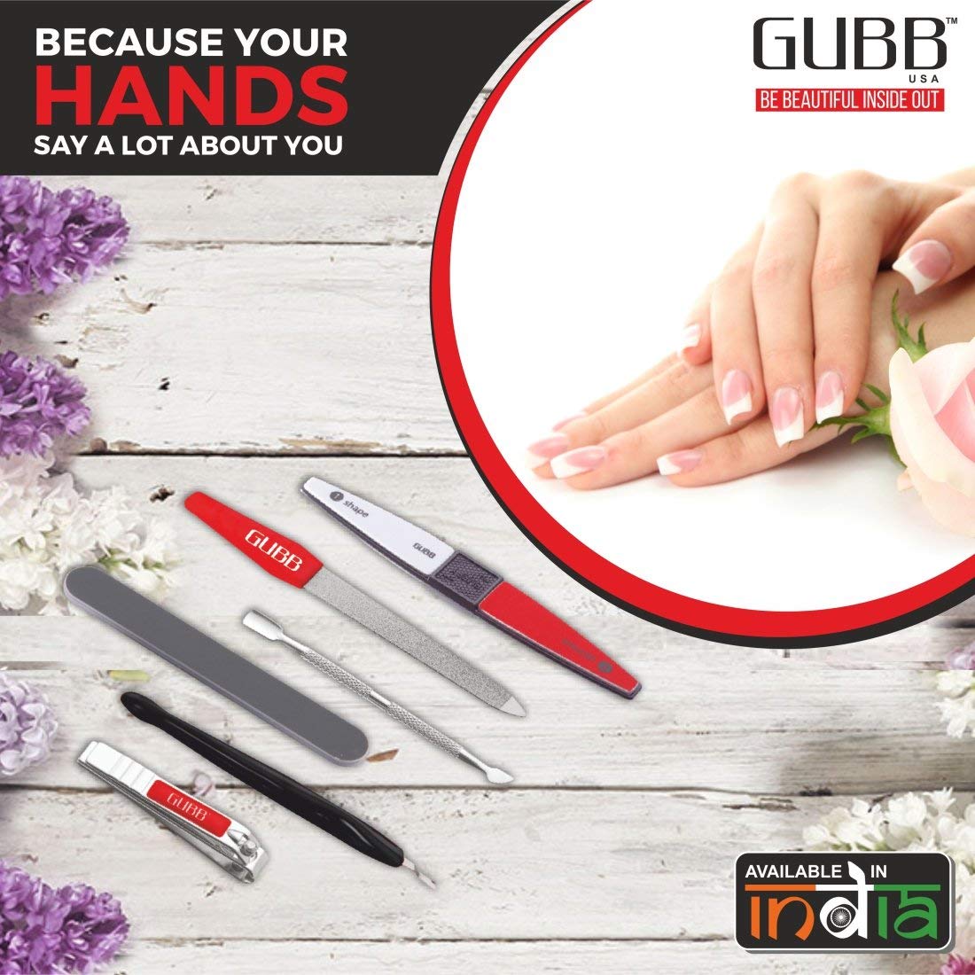 GUBB 4-in-1 Professional Manicure Kit - Nail Clippers, Nail File, Nail Buffer & Cuticle Pusher for Home & Travel Nail Care