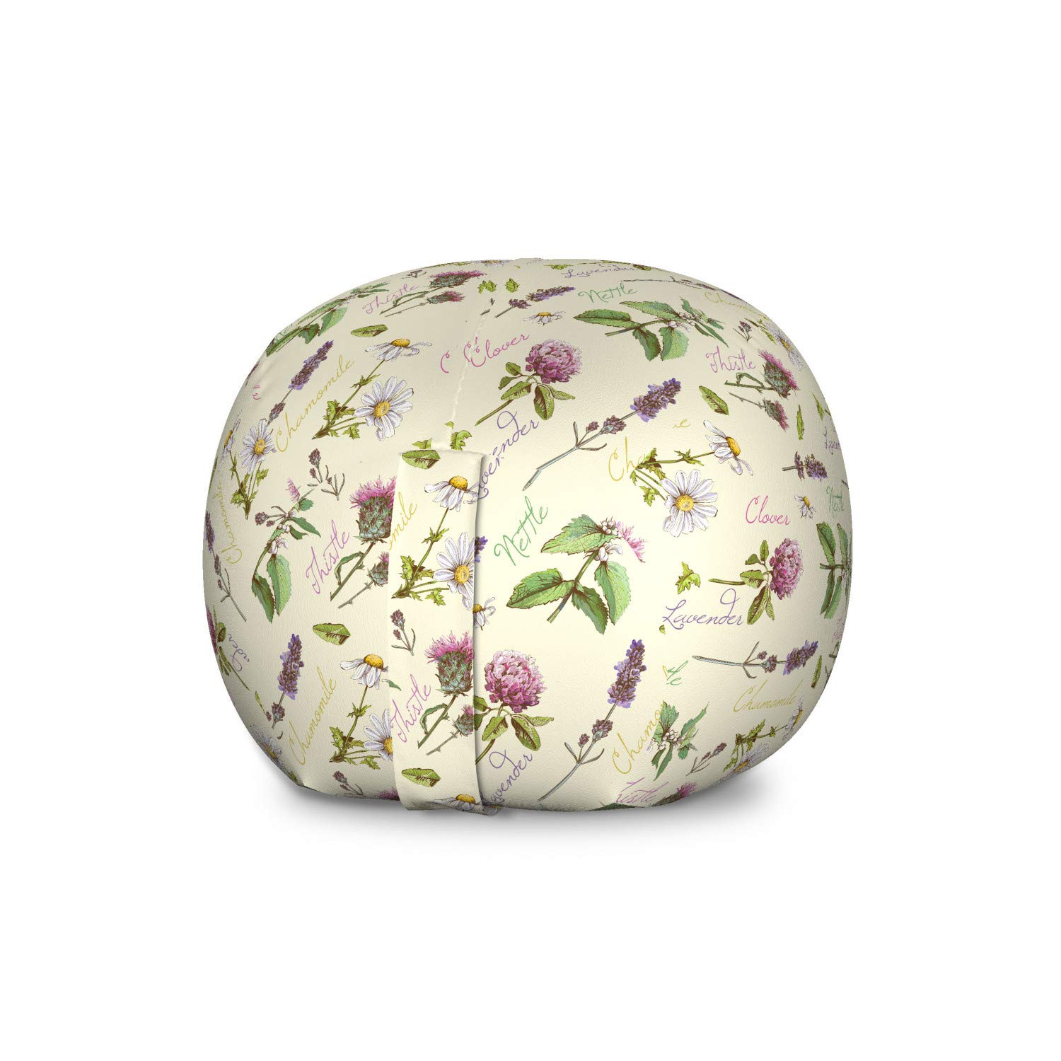 Ambesonne Thistle Storage Toy Bag Chair - Vintage Wildflower & Herb Pattern (Lavender, Daisy) - Washable Stuffed Animal Organizer - Large Multicolor - Perfect for Kids' Room, Nursery, or Playroom Storage