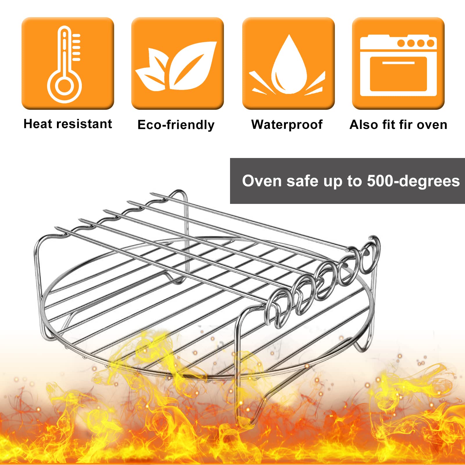 2-Pack Air Fryer Rack Set - Double Layer Metal Wire Rack with Skewers for Ninja, Power XL, Cosori, Instant Pot, Gourmia & Chefman - Multi-Purpose Dishwasher Safe Air Fryer Accessories - Perfect for Roasting, Baking & Grilling in Air Fryer Ovens