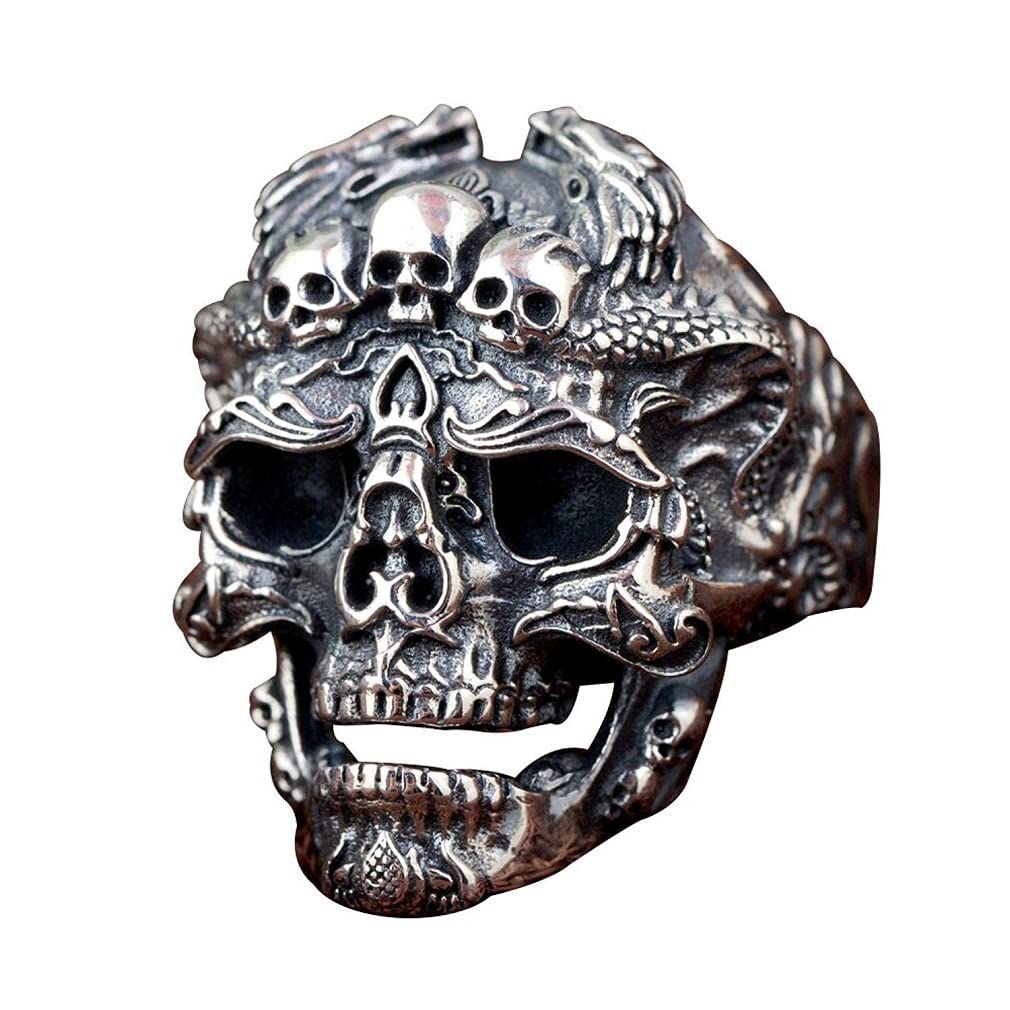 Men's Viking Skull Ring - Norse Dragon Head Gothic Punk Jewelry, Biker Gothic Demon Skull Ring for Hip Hop & Halloween - Perfect Gift for Men | Great for Costume Parties, Music Festivals & Everyday Wear