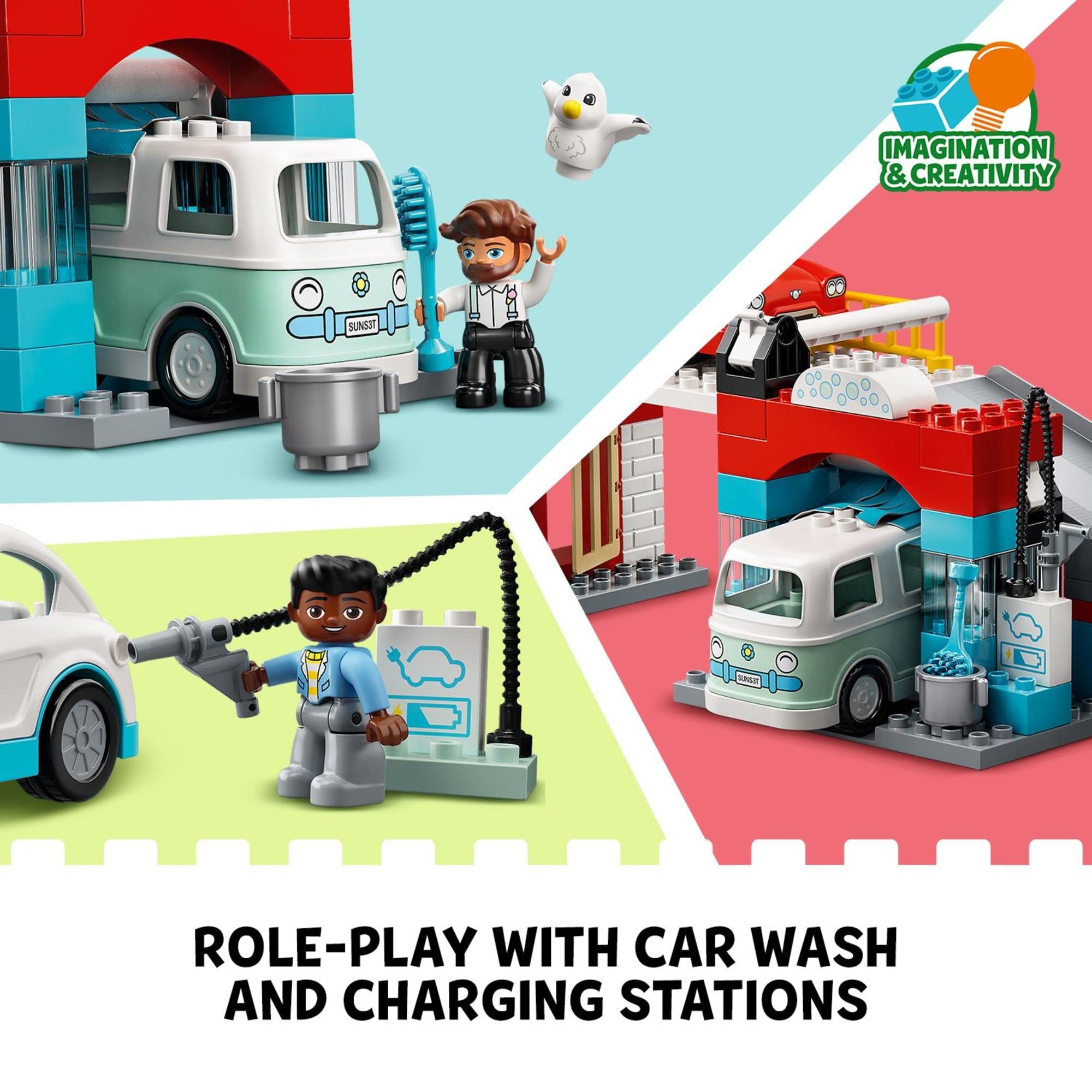 LEGO DUPLO Parking Garage and Car Wash Toy Set 10948 - Toddler Learning Building Blocks with Garage, Gas Station & Toy Cars - Educational Gift for 2+ Year Old Boys & Girls - Perfect for Pretend Play & Early STEM Development