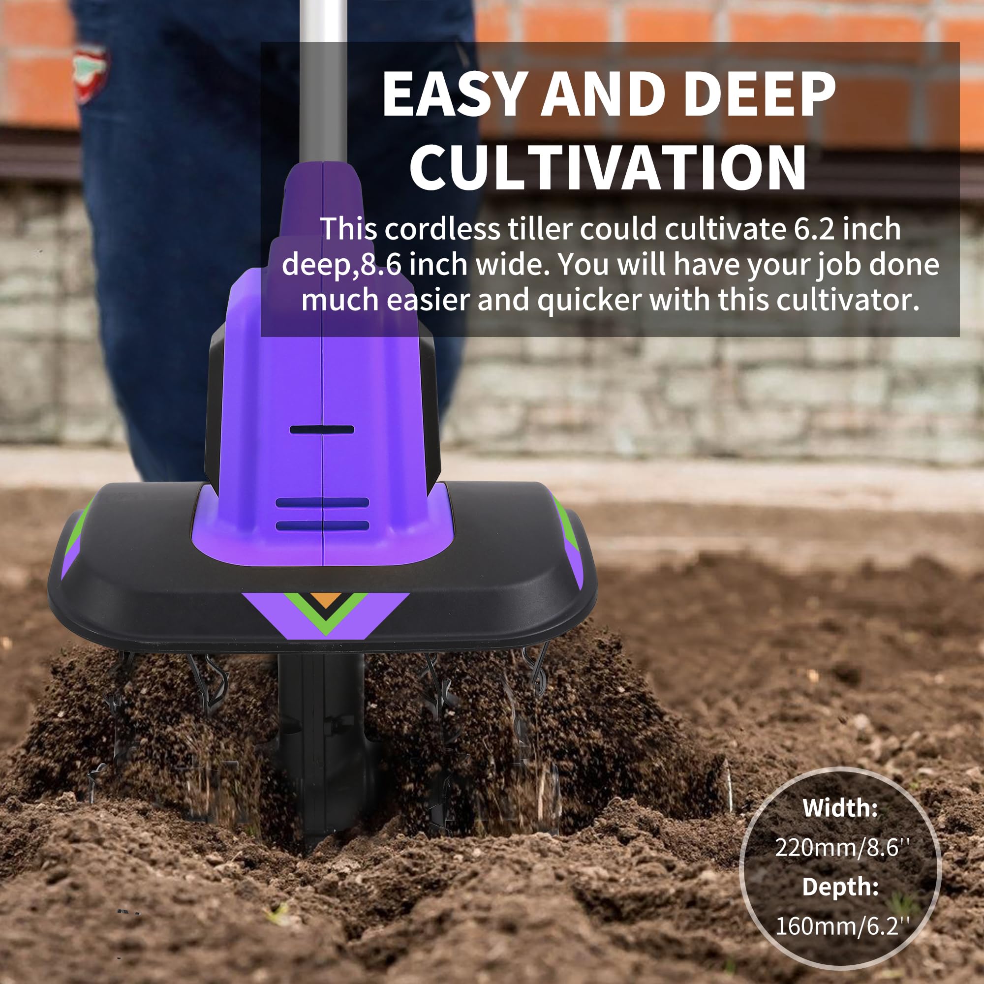 20V Cordless Garden Tiller Cultivator with 48 Steel Tines | 8.6