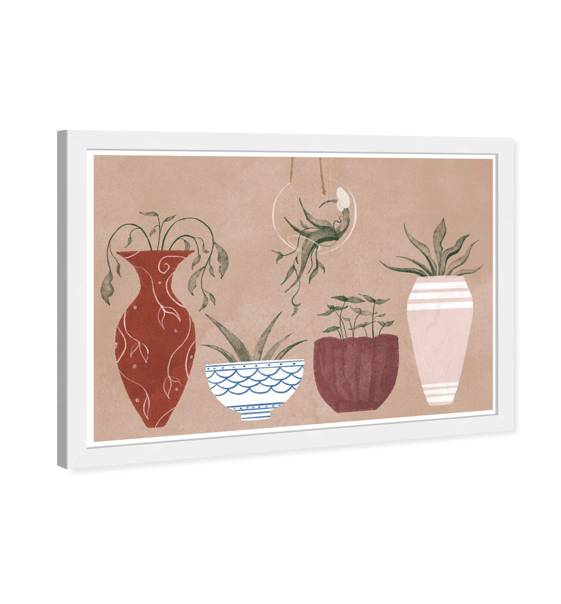 Wynwood Studio Floral Framed Wall Art Prints 'Her Favorite Pots' - Botanical Home Decor Painting, 19x13 Inches, Pink & Brown - Perfect for Living Room, Bedroom or Office Wall Decoration