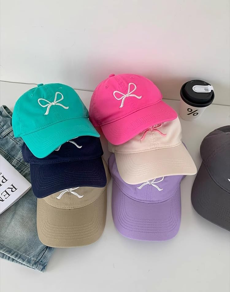 Trendy Y2K Bow-Tie Baseball Cap for Women & Men - Adjustable Trucker Hat with Visor for Sun Protection - Perfect for Hiking, Travel & Outdoor Activities