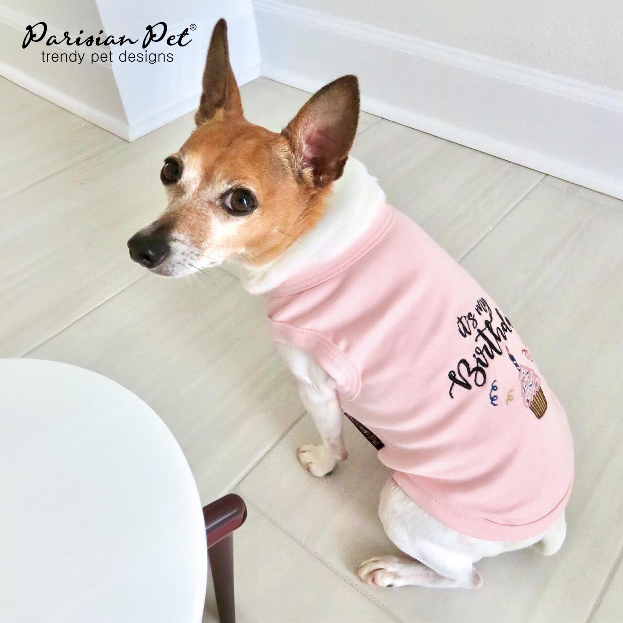 Parisian Pet Dog T-Shirt - Embroidered 'It's My Birthday' Sleeveless Lightweight Vest - Pink Washable Dog Clothes for Large Dogs XL - Perfect for Birthday Parties & Special Occasions