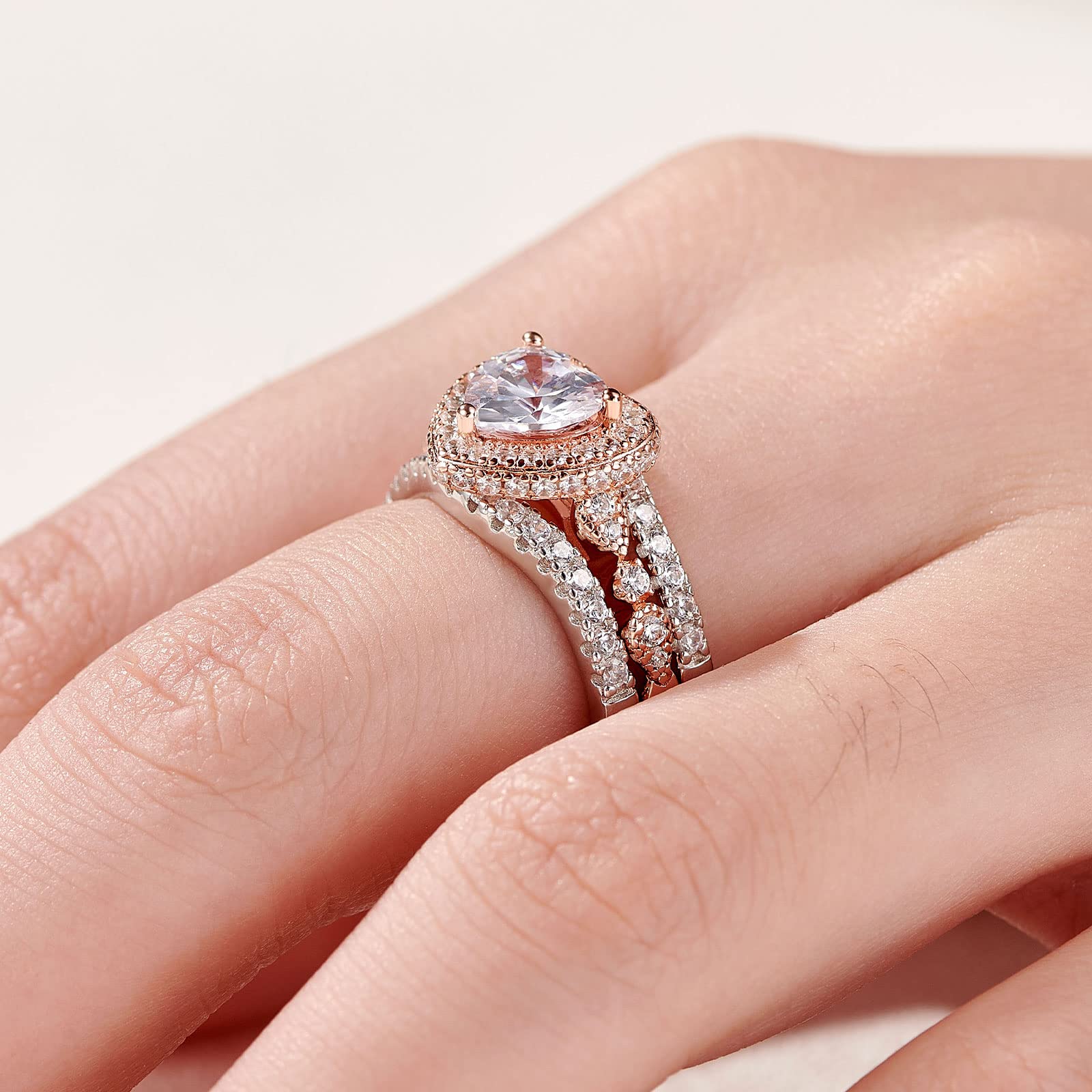 Heart Wedding Rings for Women - 5A CZ Engagement Ring Enhancer Set, 925 Sterling Silver, 2Ct Bridal Band, Size 5-10 - Perfect for Proposals, Anniversaries & Romantic Occasions