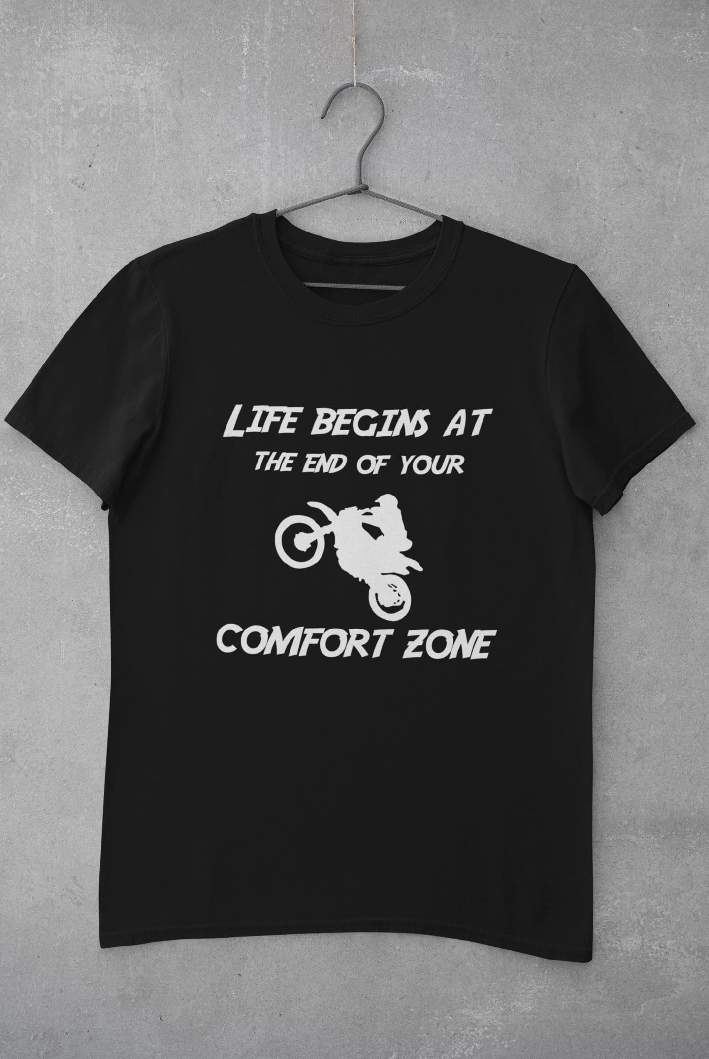Comfort Zone Dirt Bike Adult T-Shirt - Men's & Women's Motorcycle Riding Tee - Casual & Sporty Apparel for Off-Road Adventures, Motocross Events & Biker Gatherings