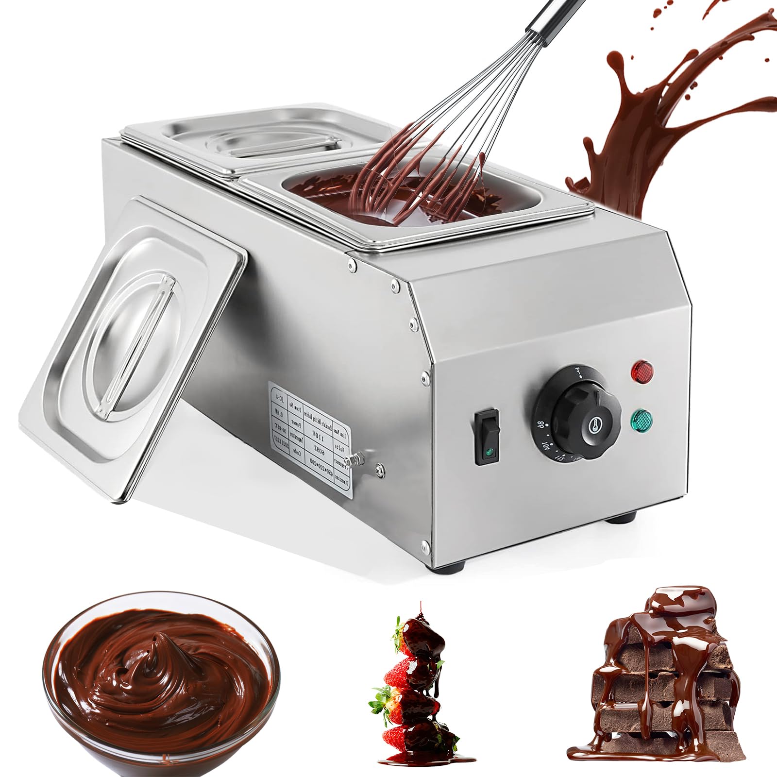 Commercial Chocolate Tempering Machine - 9 Lbs Capacity, Dual Tanks, 1000W Stainless Steel Electric Chocolate Melter with Precise Temperature Control (86-185°F) - Perfect for Bakeries, Candy Shops & Home Chocolate Making