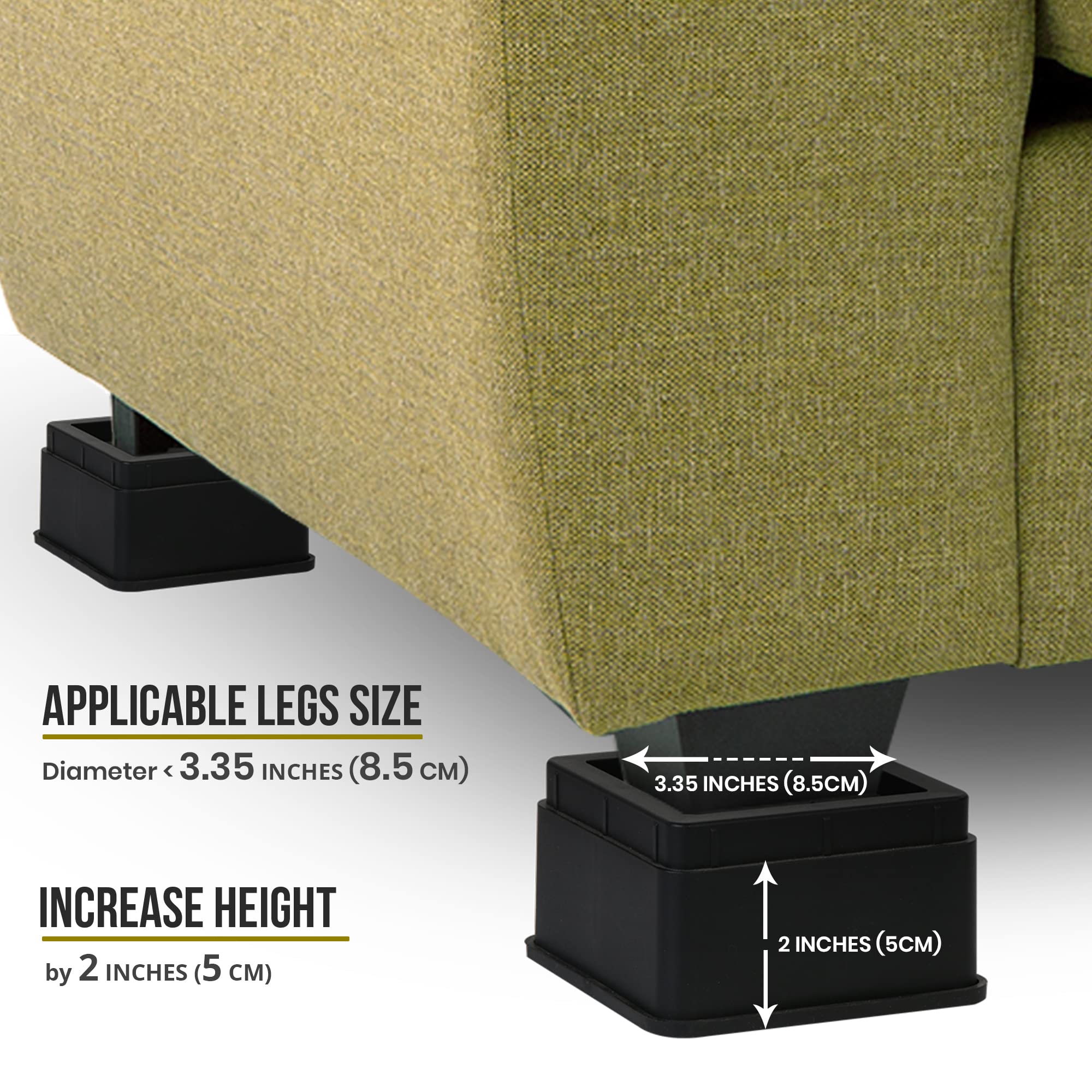 Utopia Bedding 2 Inch Bed Risers - Heavy Duty Furniture Risers with Anti-Slip Foam & Rubber Pads - Pack of 4 Stackable Bed Lifts for Sofa, Bed, Table, Couch & Chair - Perfect for Dorm Rooms, Guest Beds & Home Office (Black)