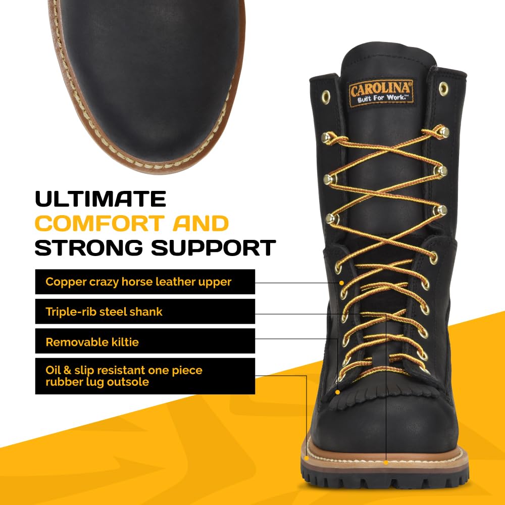 Men's Carolina Spruce 8-Inch Waterproof Steel Toe Work Boots - Leather Upper, Cushioned Footbed, Oil & Slip Resistant Outsole, EH Rated - Ideal for Construction, Logging & Outdoor Work