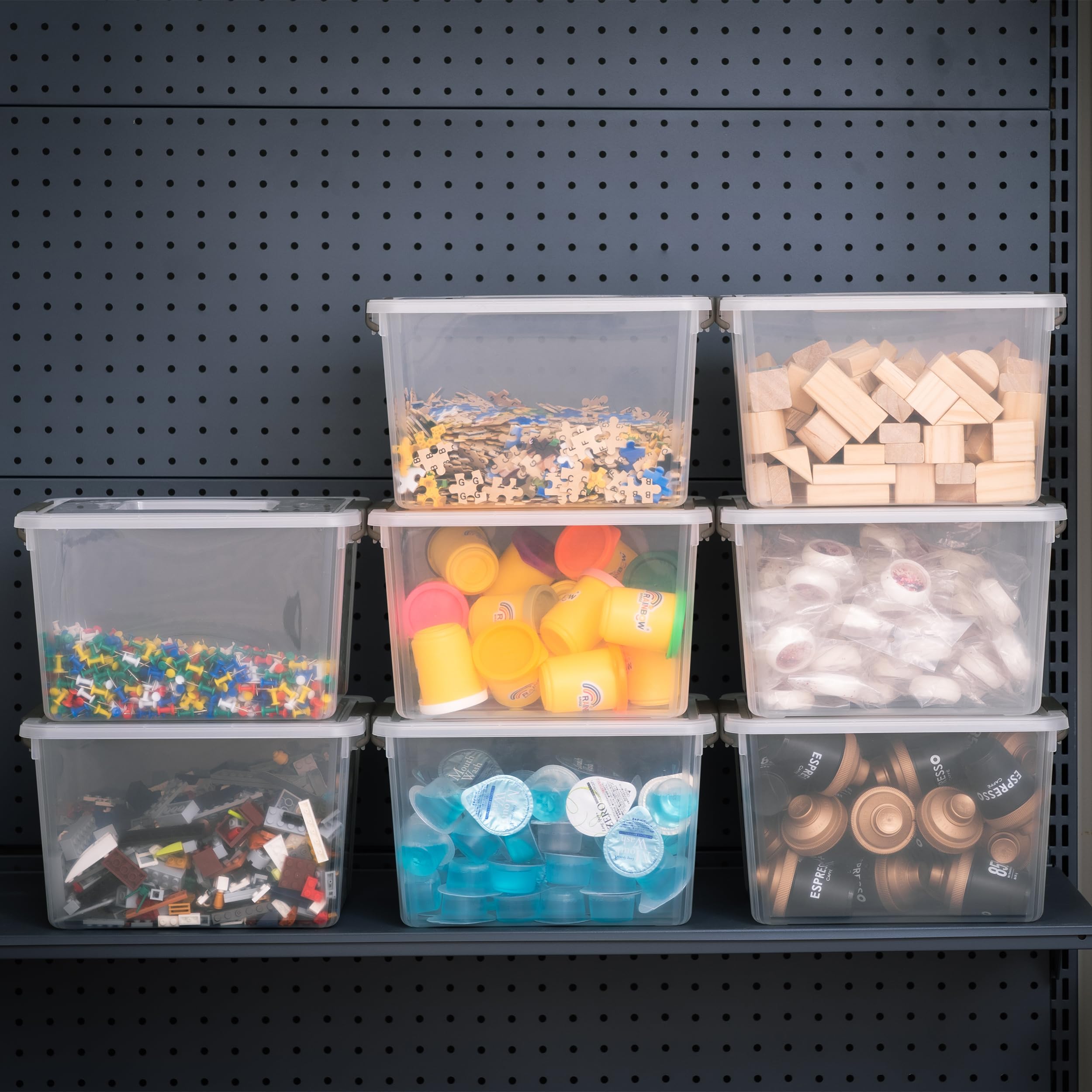 8-Pack 6 QT Clear Plastic Storage Bins with Latching Lids & Handles - Stackable Organizing Containers for Snacks, Crafts, Toys, Tools - Perfect for Home, Office & Garage Organization