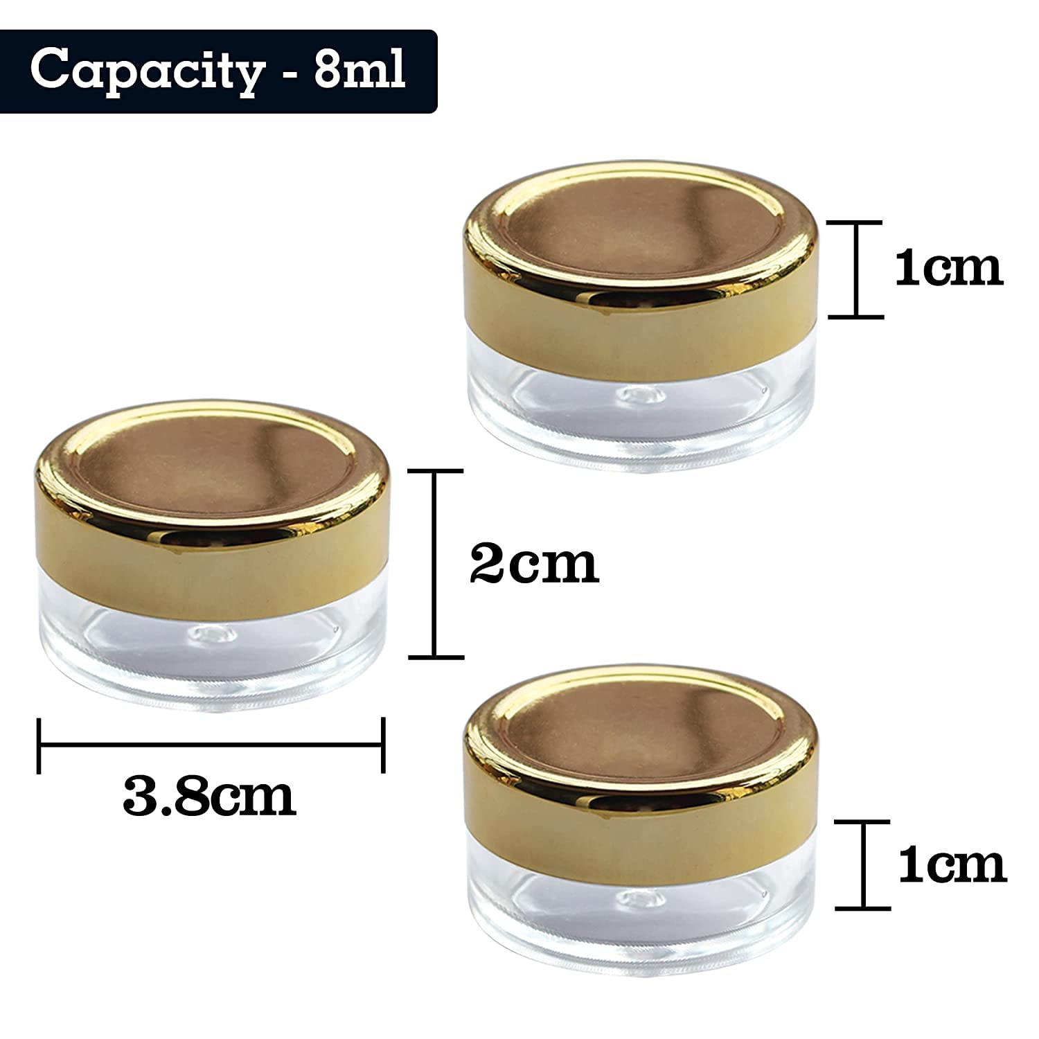 8g Clear Acrylic Cosmetic Jars with Gold Lids - Empty Sanitary Containers for Lip Balm, Eyeshadow, Makeup & DIY Beauty Products (3-Pack) - Perfect for Home Organizing, Travel & Salon Use