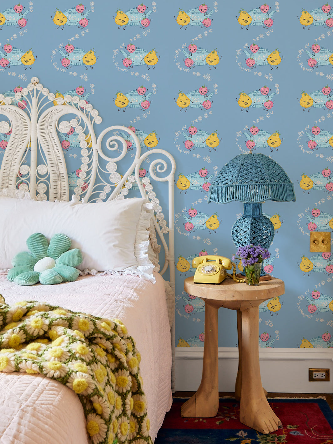 Lingua Franca Cornflower 'Life is a Banquet' Wallpaper - Elegant Floral Wall Decor for Dining Rooms & Home Interiors