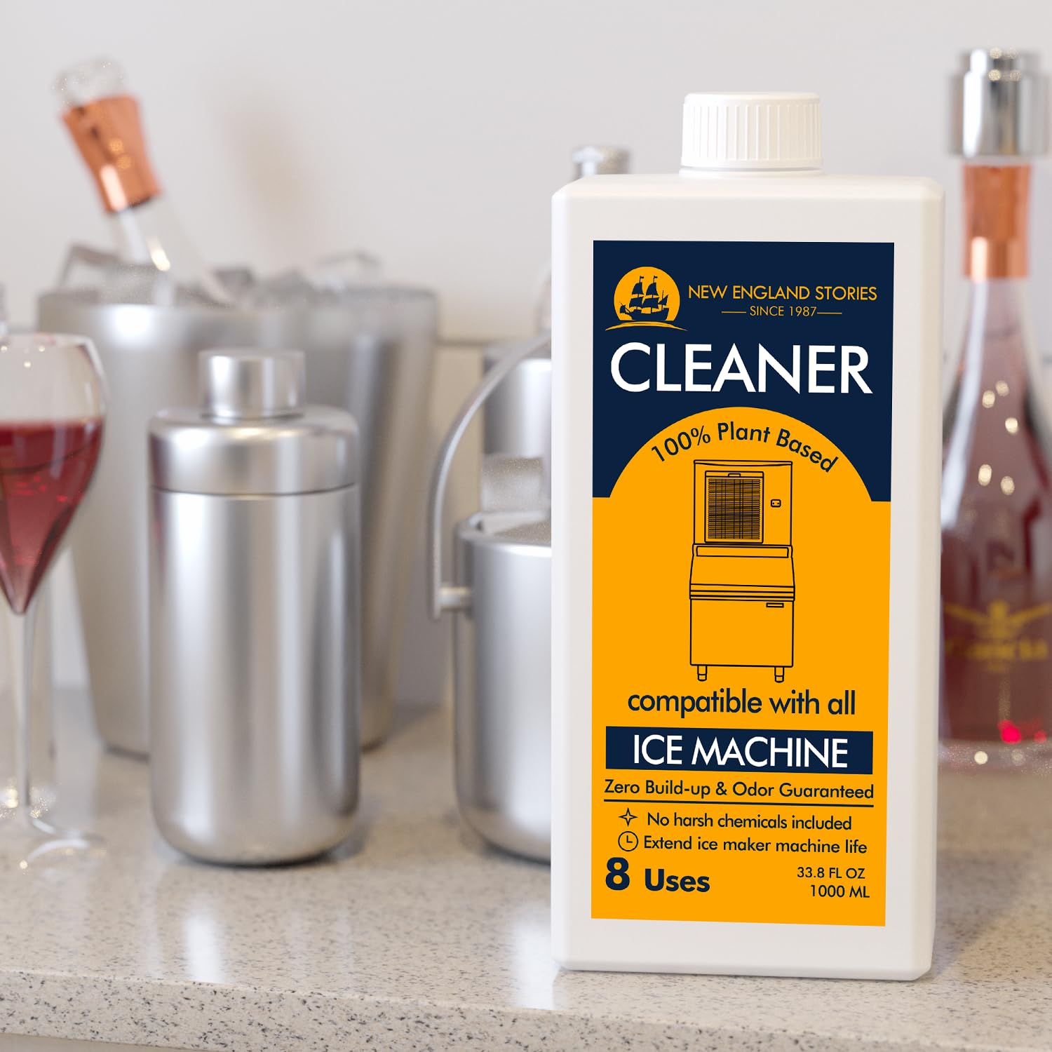 8 Uses Ice Machine Cleaner & Descaler - 32 fl oz Nickel Safe Cleaning Solution for GE Opal, Whirlpool 4396808, Scotsman, Manitowoc & Hoshizaki - Professional Ice Maker Maintenance Kit for Restaurants, Bars & Home Use