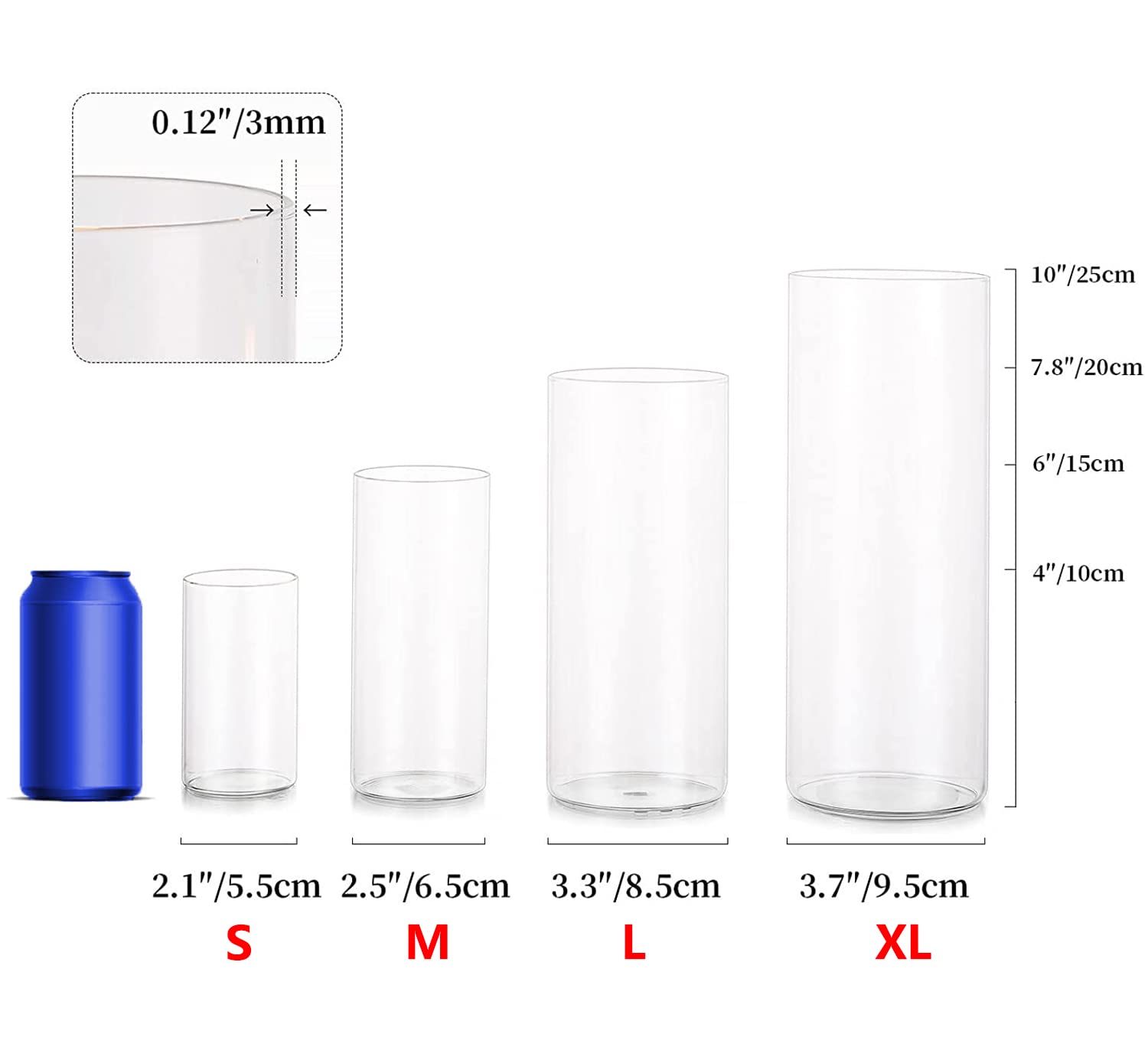 Hewory 12-Piece Glass Hurricane Candle Holder Set - Tall Clear Cylinder Vases for Wedding Centerpieces, Floating & Pillar Candles - Elegant Table Decor for Weddings, Parties & Home Decor