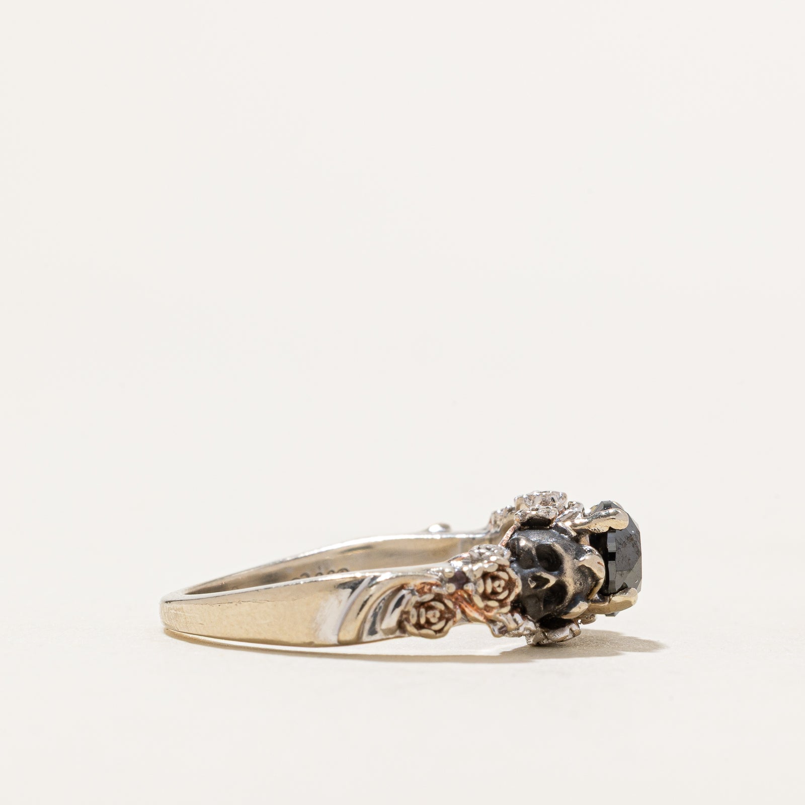 Black Diamond & Amethyst Skull Ring - 0.74ctw Gemstone Jewelry, 0.01ctw Diamond Accents, Size 1.75 - Gothic Punk Fashion Statement for Men & Women | Perfect for Halloween, Rock Concerts & Edgy Style