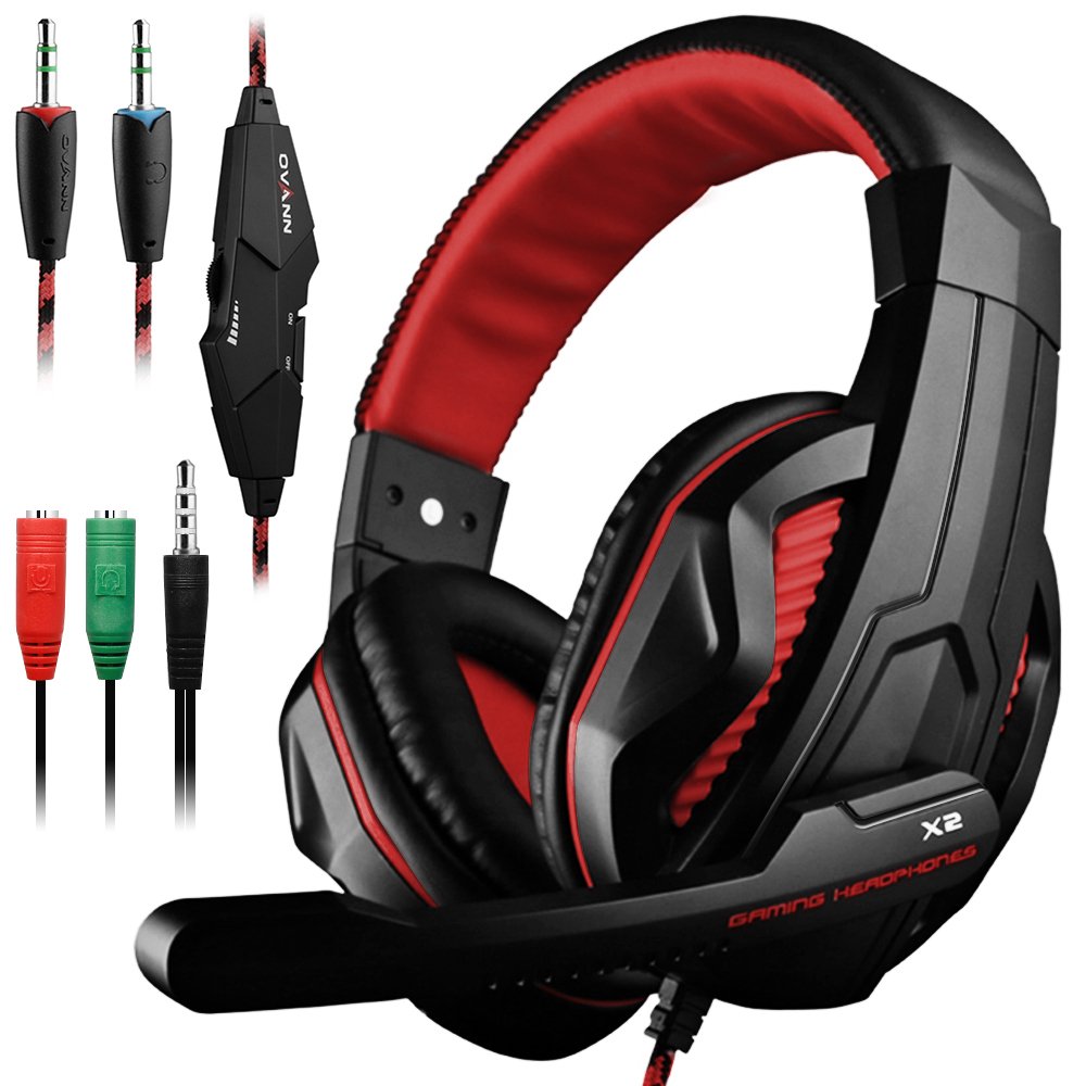 DLAND Wired Gaming Headset with Microphone - 3.5mm Stereo Headphones for PC, PS4, iPhone, Smartphone, Laptop, Tablet - Perfect for Online Gaming, Streaming & Video Calls (Black/Red)