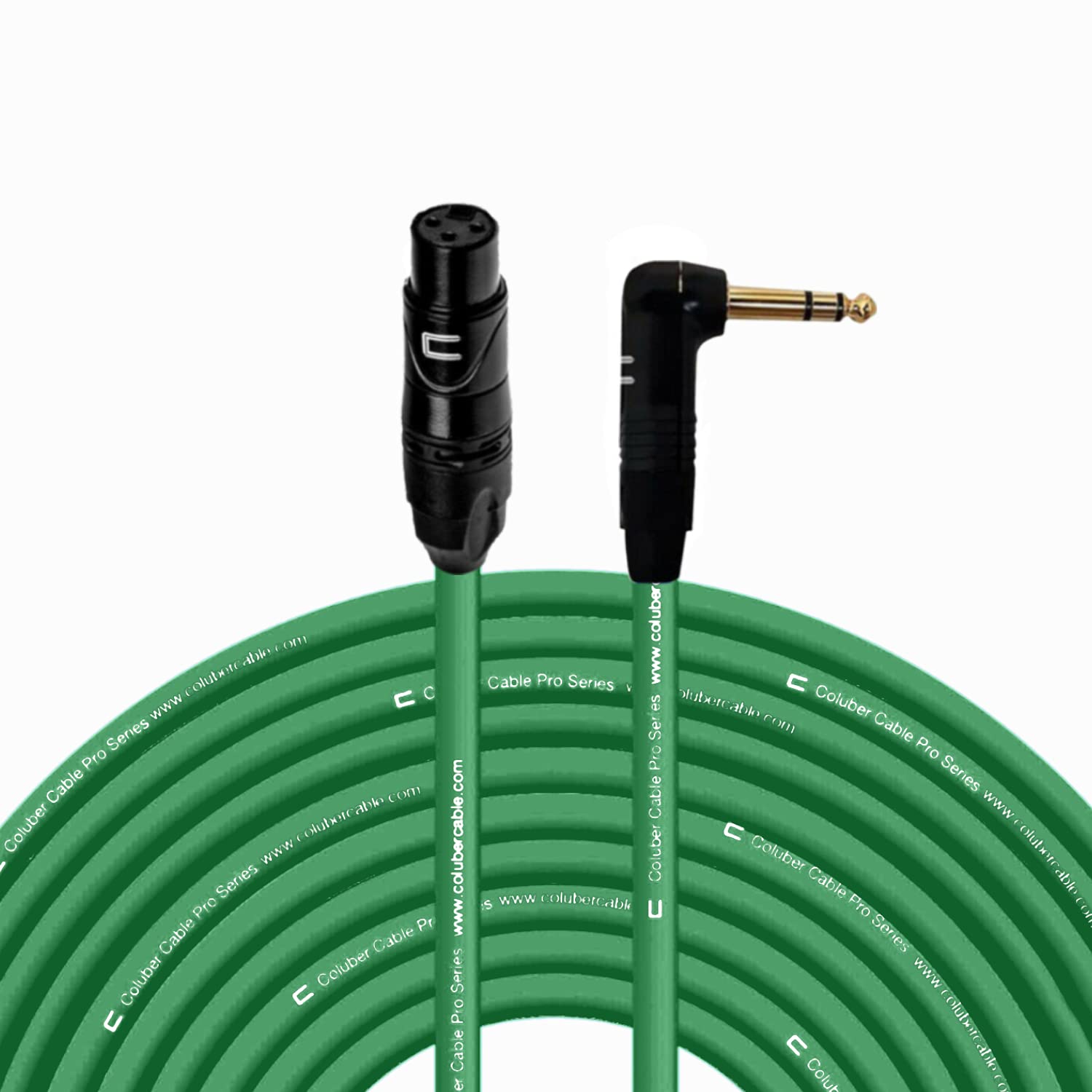 Professional 200ft Green Balanced XLR Female to Right Angle 1/4