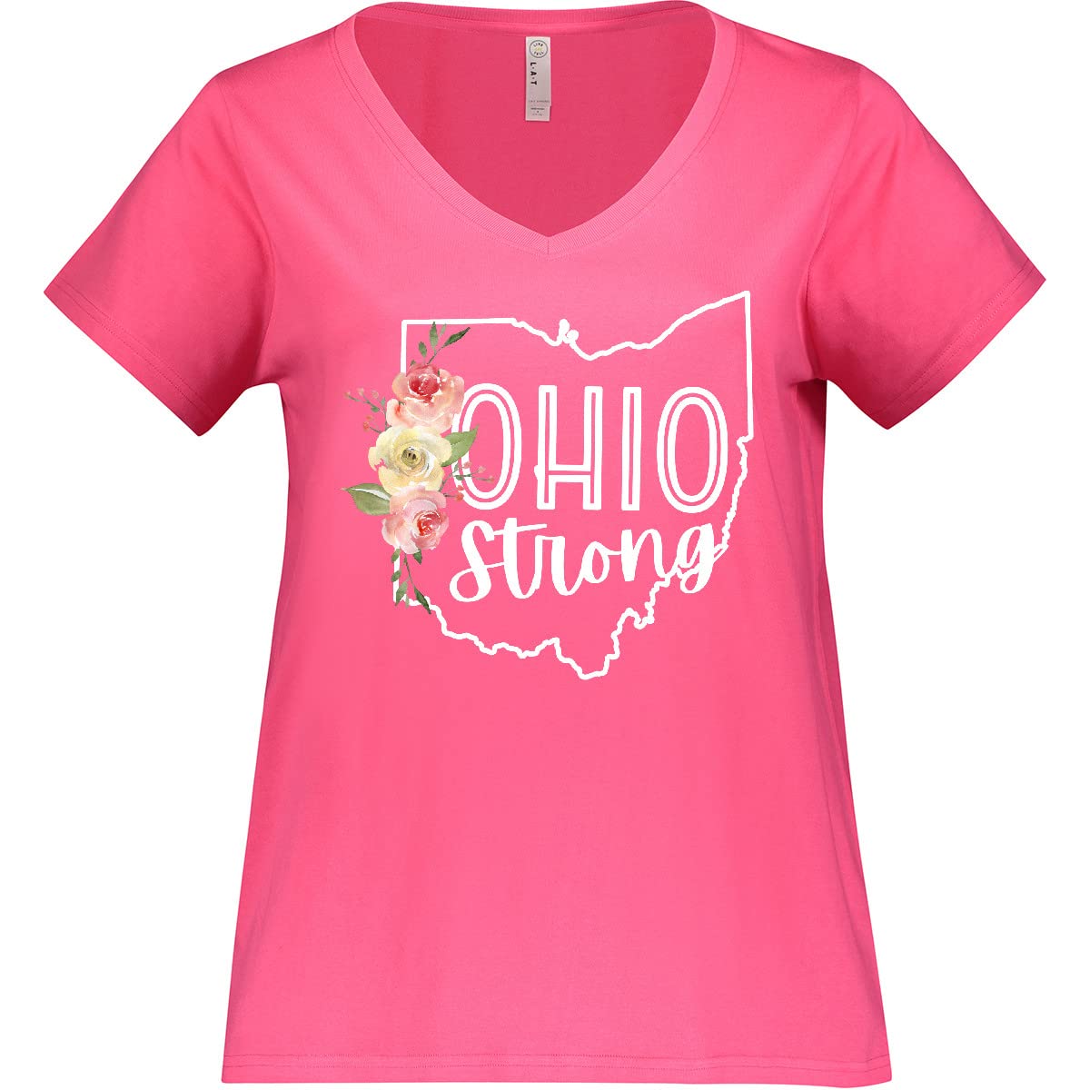 Inktastic Ohio Strong T-Shirt - Women's Plus Size V-Neck with State Silhouette in Pink | Casual Wear, State Pride Apparel, Gift for Ohio Lovers