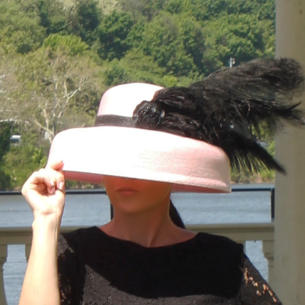 Elegant Pink and Black Women's Church Hat - Stylish Wide Brim Sunday Service Hat for Ladies - Perfect for Easter, Weddings & Special Occasions