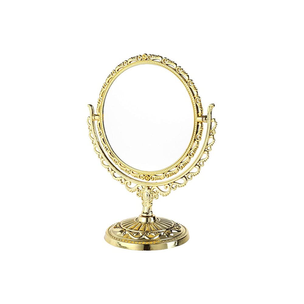 FXLYMR Desktop Makeup Mirror - 2-Sided Rotating Vanity Mirror with Stand (Gold/Round) for Dressing Table, Bathroom & Bedroom | Perfect for Makeup Application, Skincare & Hair Styling