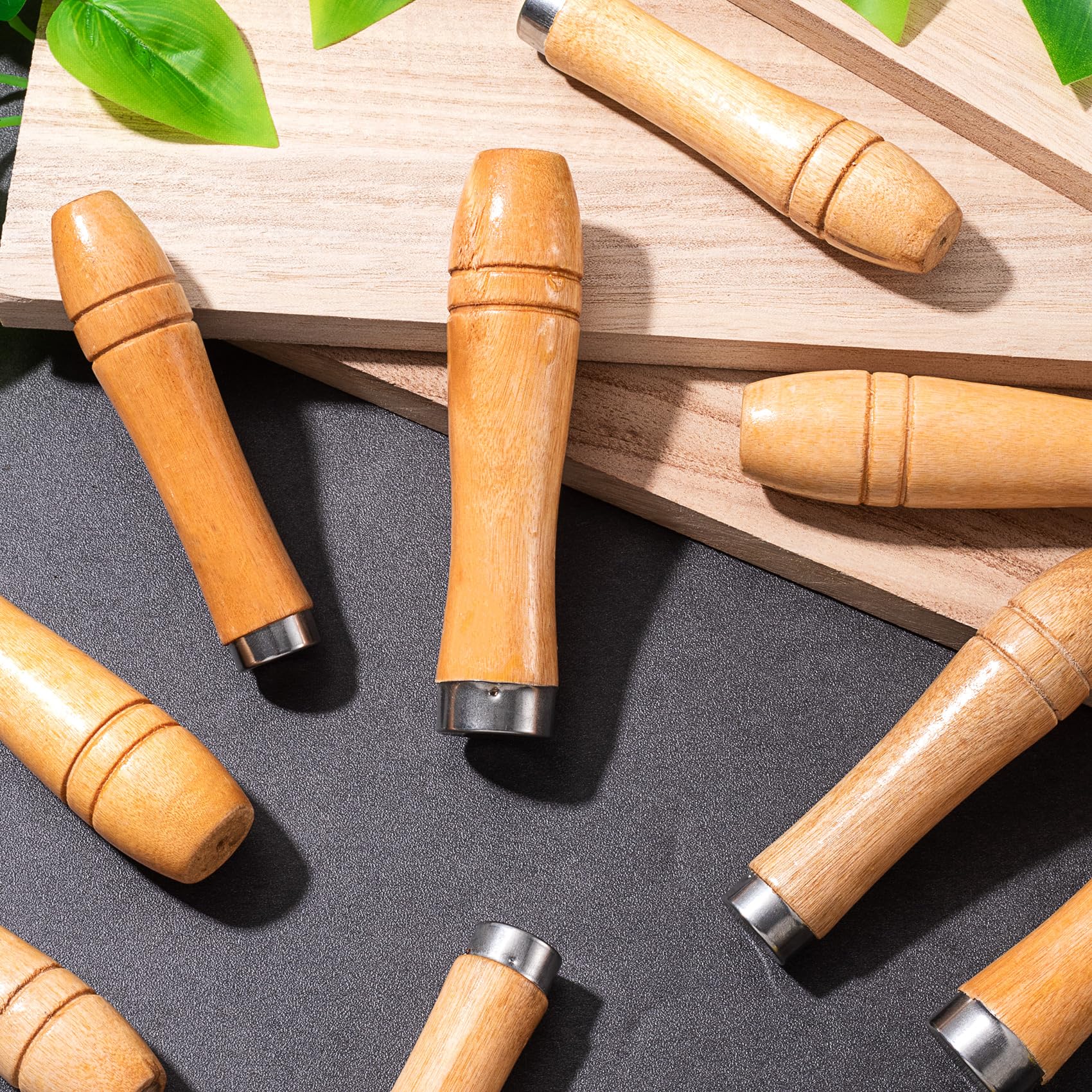 10pcs Wooden File Handles with Metal Collar - Medium (6