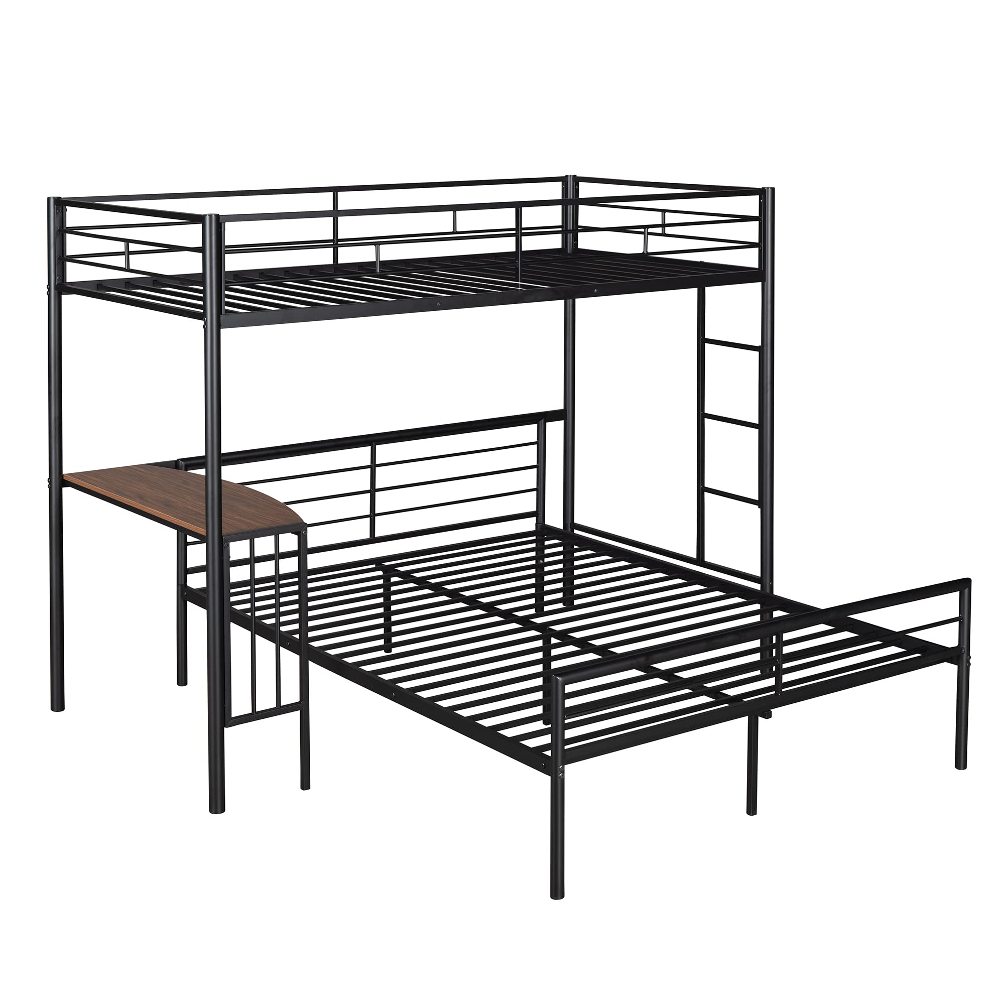 **Harper & Bright Designs Twin Over Full Bunk Bed with Study Desk - Metal Bunk Bed for Kids & Teens - Convertible to Loft Bed or Platform Bed - Space-Saving Black Bed for Small Rooms & Dormitories**