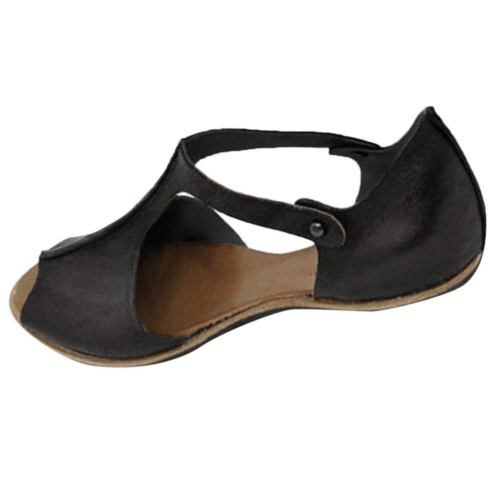 Women's Fashion Flats Fish Mouth Beach Shoes - Open Toe Ankle Strap Roman Sandals for Summer, Walking & Vacation | Casual Comfortable Slip-On Sandals for Beach, Pool, Travel & Outdoor Activities