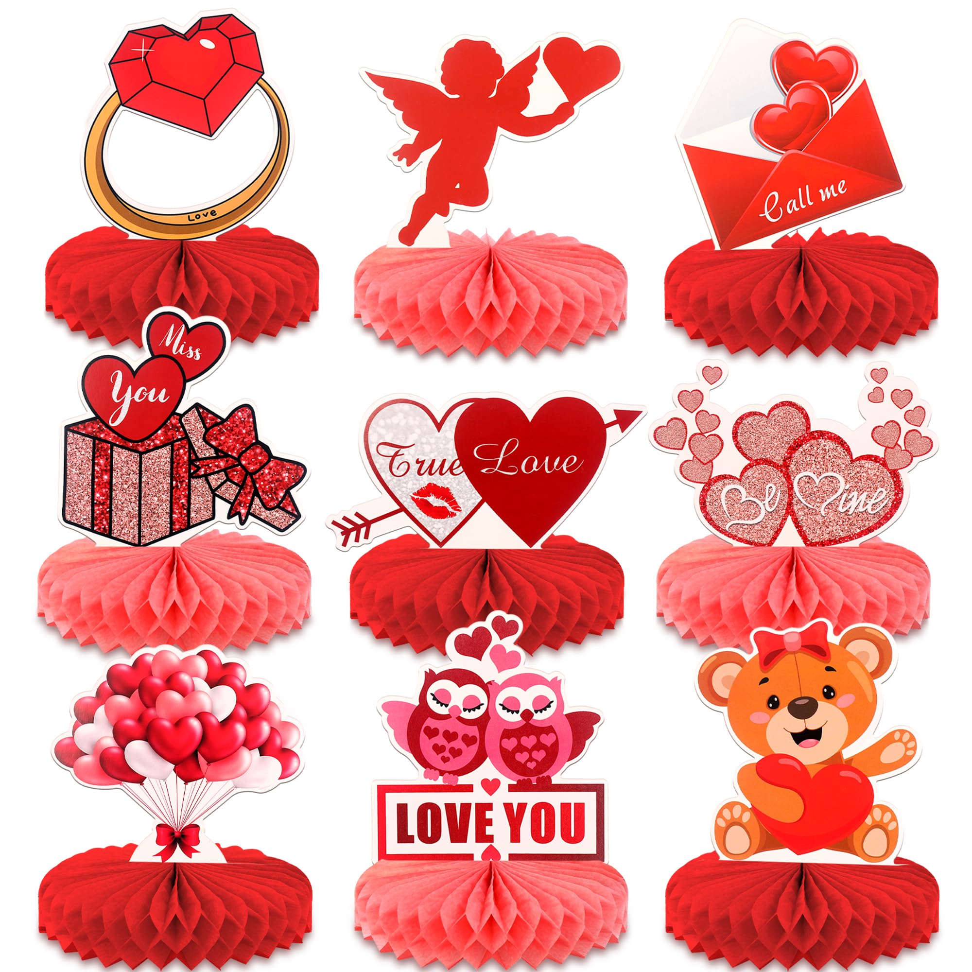 KatchOn 9-Pack 3D Red Heart Centerpieces for Tables - Love & Wedding Decor, Party Table Decorations | Perfect for Valentine's Day, Anniversary Celebrations & Romantic Dinners