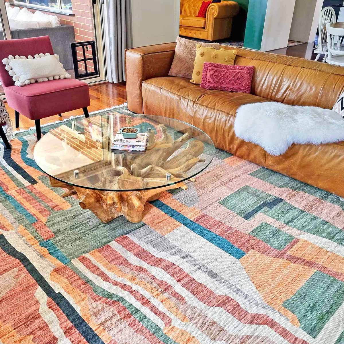 Abstract Tribal Fern Design PET Rug - Non-Slip Eco-Friendly Indoor/Outdoor Floor Mat for Living Room, Bedroom, Patio Decor