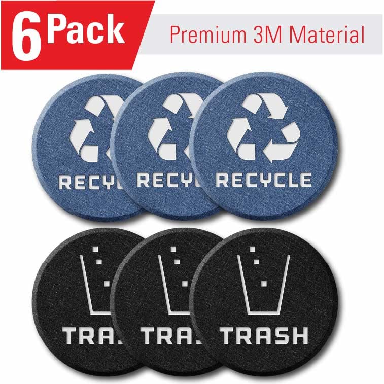 6 Pack Recycle and Trash Bin Stickers - 4 Inch Round Vinyl Labels for Home, Kitchen, Office - Waterproof UV Protected Decals for Waste Sorting - Perfect for Garbage Cans, Recycling Bins & Compost Bins (Denim Blue) - Ideal for Home Organization & Eco-Friendly Waste Management
