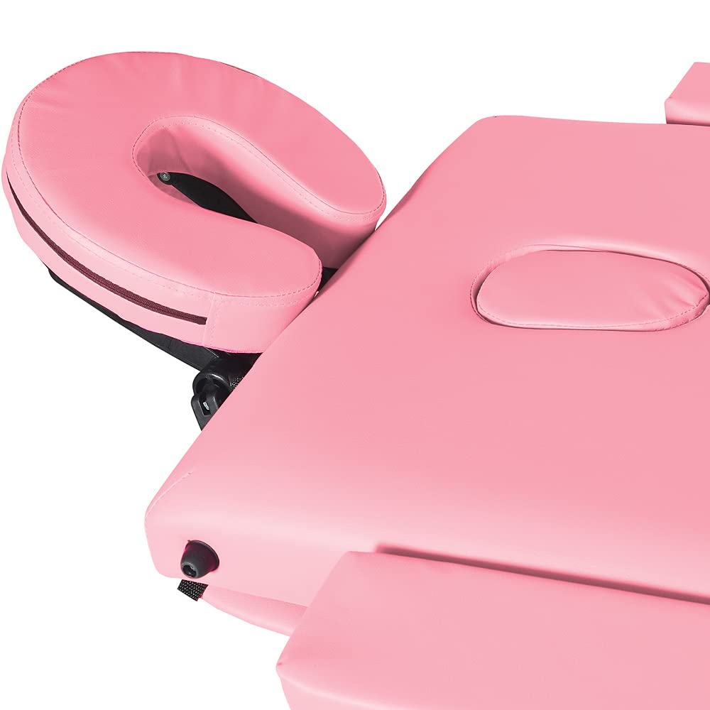 Professional Portable Folding Massage Table - 3 Height Adjustable Wood Leg PU Leather Massage Bed with Ergonomic Headrest & Face Hole - Perfect for Spa, Home Use, and Professional Therapists (Pink)