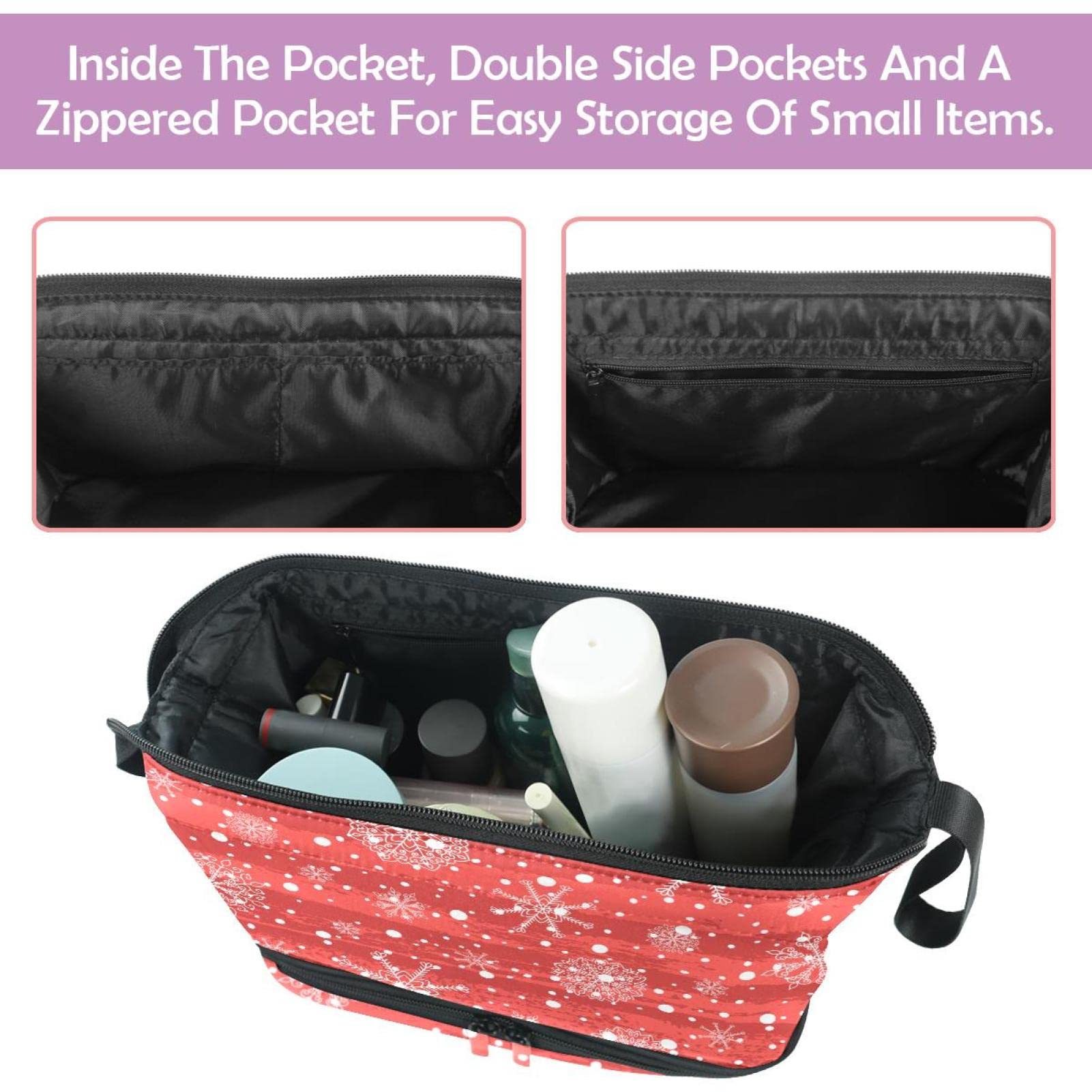 Large Travel Cosmetic Bag with Snowflake Floral Design - Waterproof Makeup Organizer for Women | Perfect for Vacation, Gym & Daily Essentials Storage