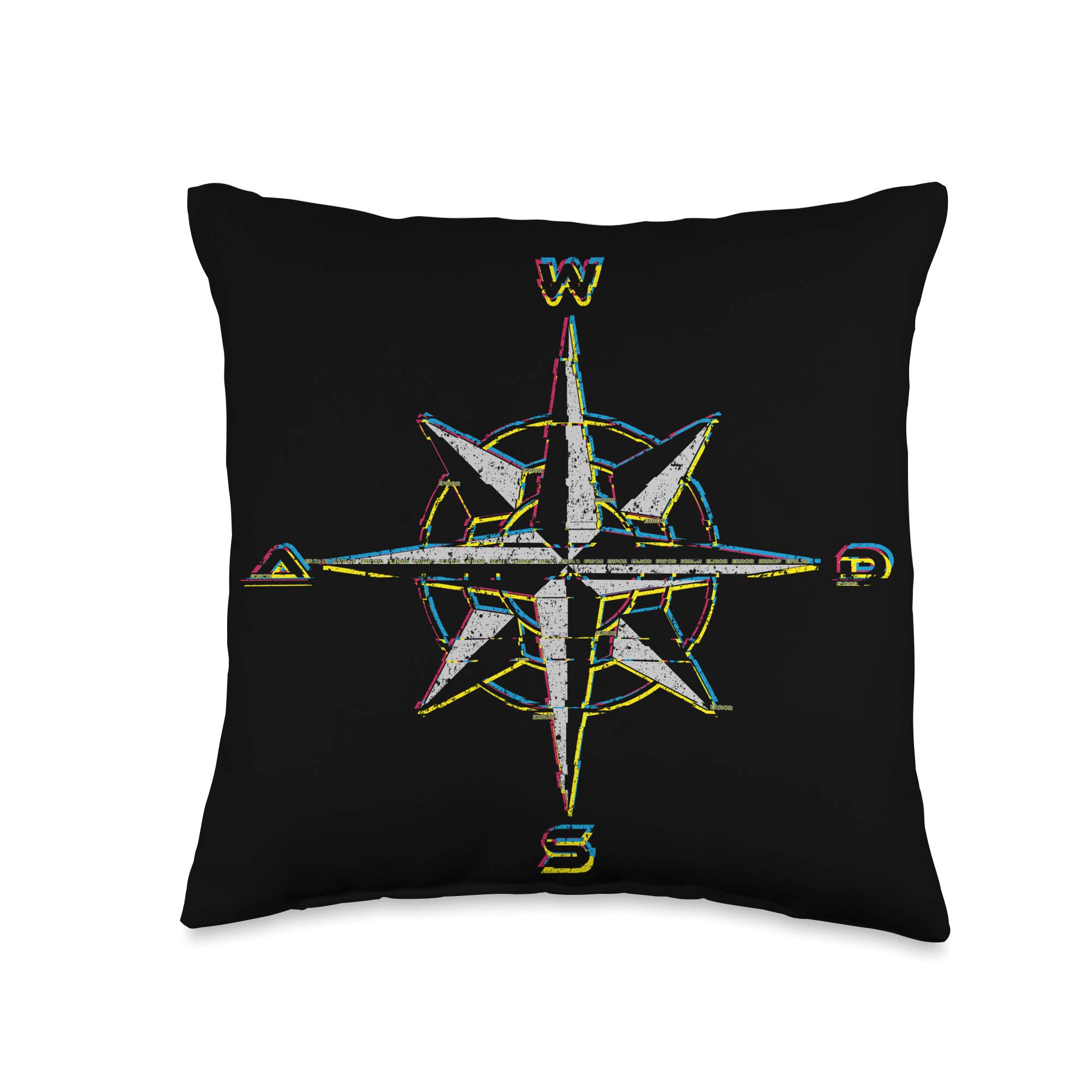Retro 80s WASD Gaming Computer Compass Glitch Design Throw Pillow - Perfect for Gamers' Desks, Couches, and Gaming Rooms