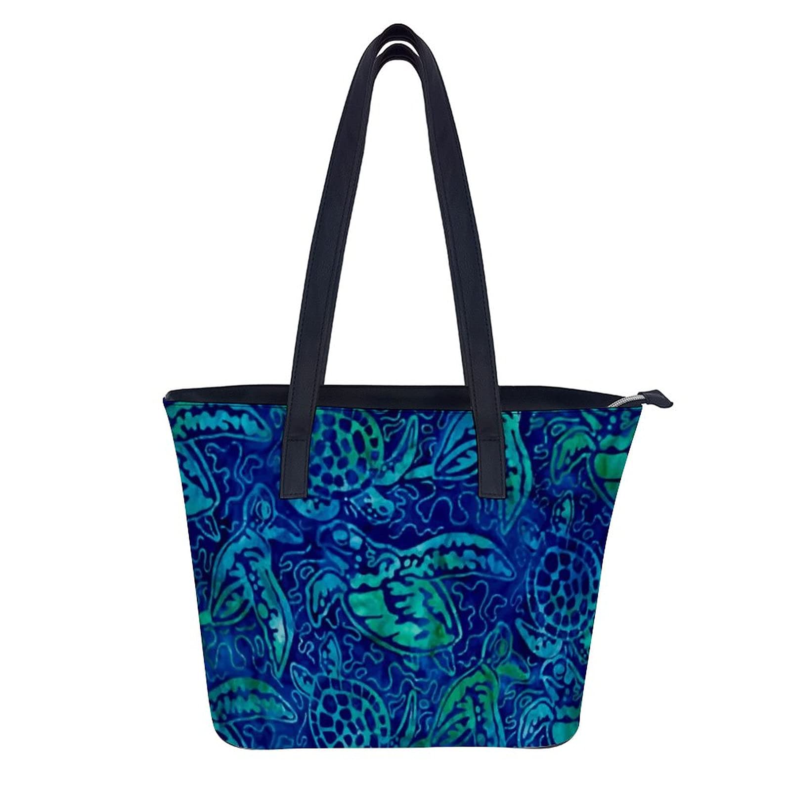 Blue Tie Dye Leather Tote Bag for Women - Stylish Turtle Print Shoulder Purse | Perfect for Work, Travel & Beach Outings