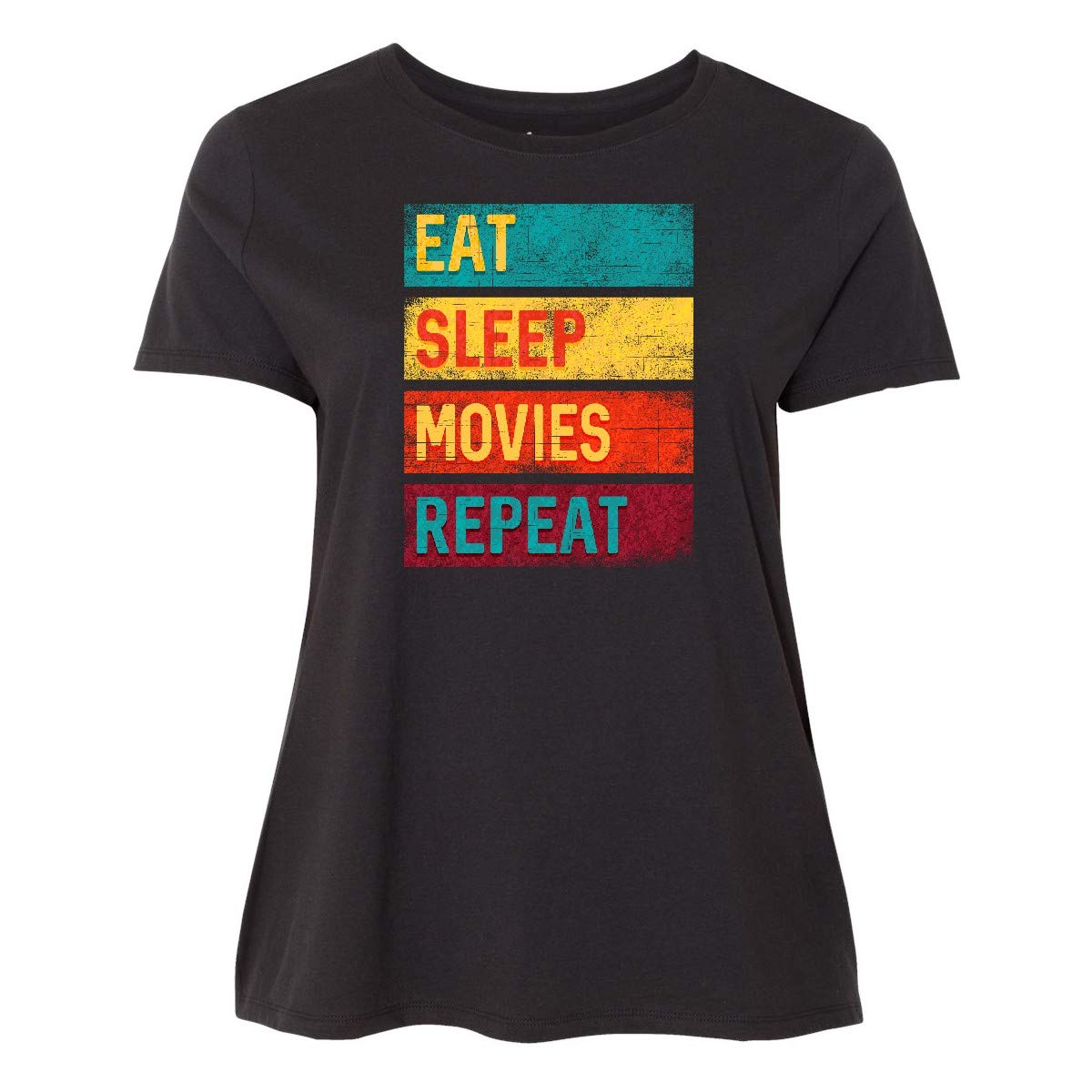 Inktastic Eat Sleep Movies Repeat Women's Plus Size T-Shirt - Comfortable & Stylish Graphic Tee for Movie Lovers - Perfect for Casual Wear, Lounging & Gifts