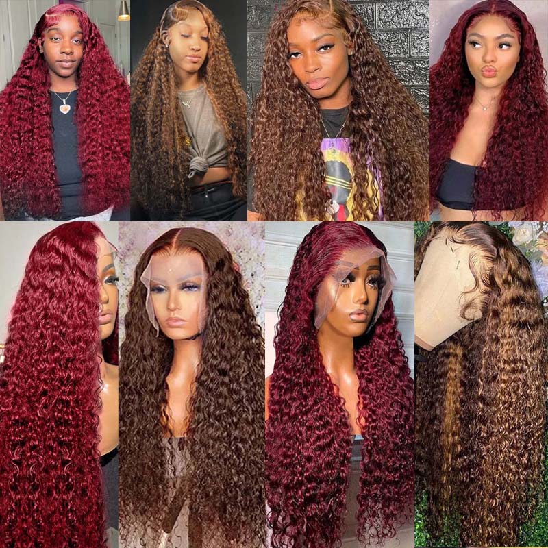 **28inch Pre-Colored Human Hair Curly Wig - Burgundy/Brown/Highlight 13x4 Lace Frontal Wig | Natural Look & Heat Resistant | Perfect for Cosplay, Parties & Daily Wear**