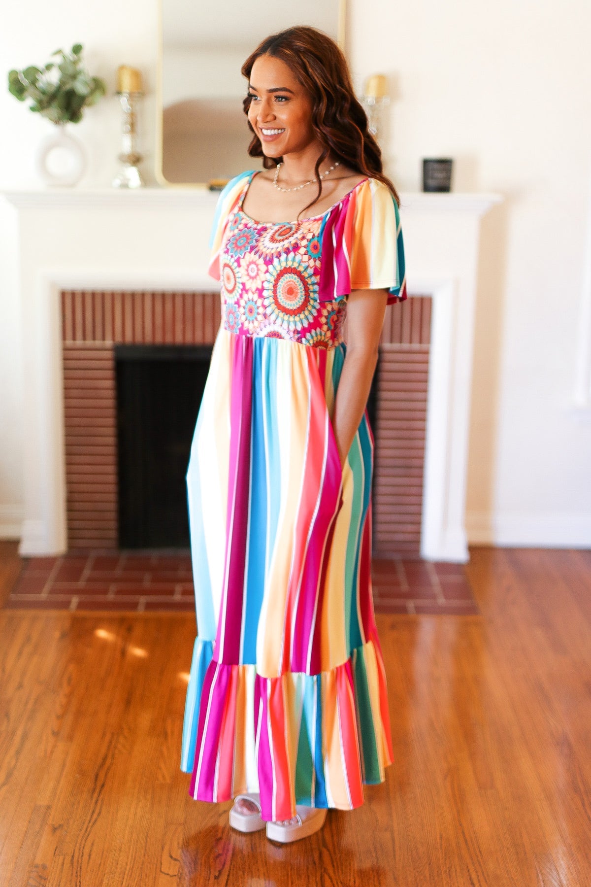 Stylish Fuchsia & Teal Striped Crochet Print Women's Top | Boho Chic Blouse for Summer | Perfect for Beach Vacations & Music Festivals