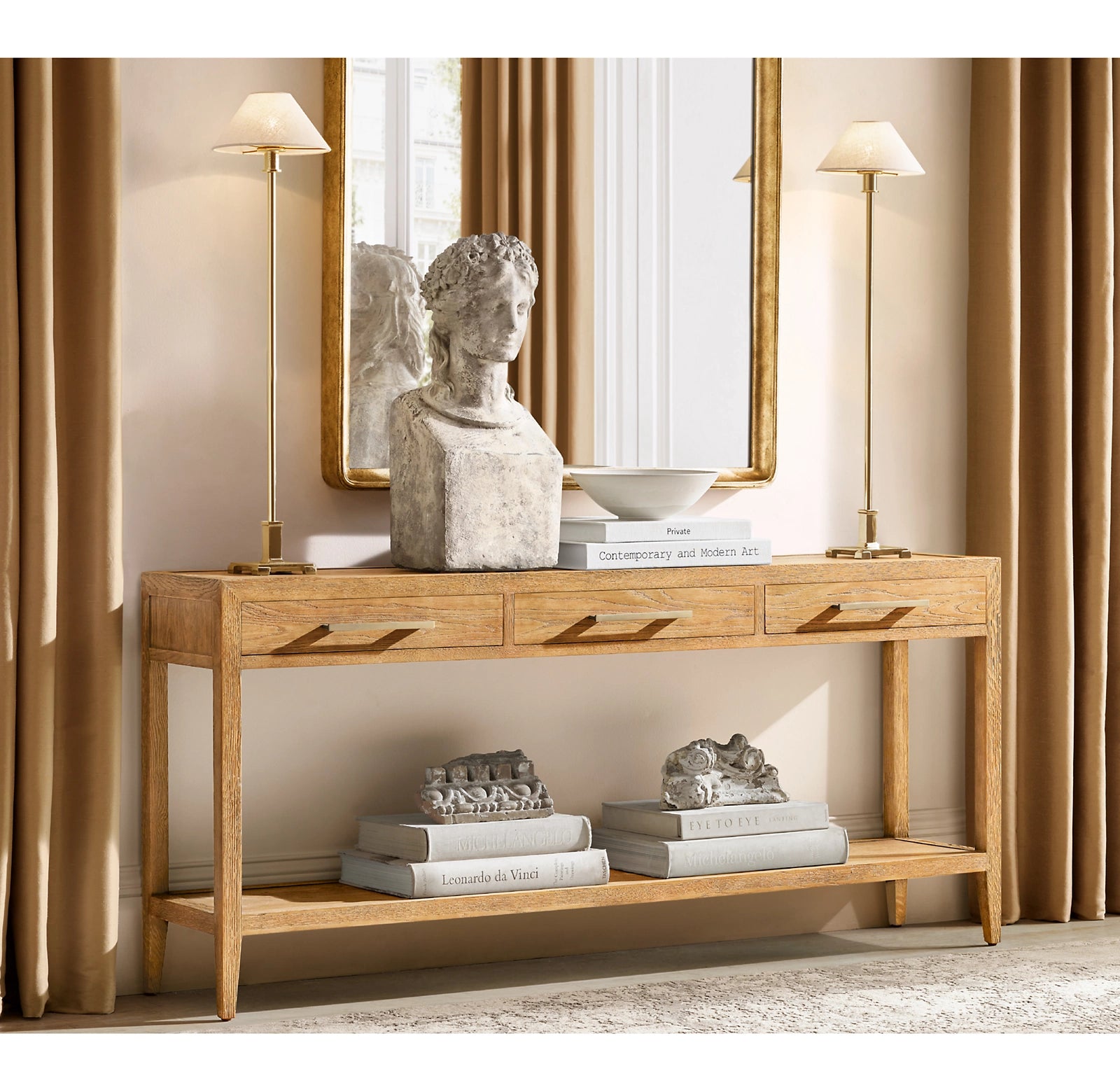 Modern French Style 3-Drawer Console Table - Elegant Entryway Furniture for Hallway, Living Room & Bedroom Decor